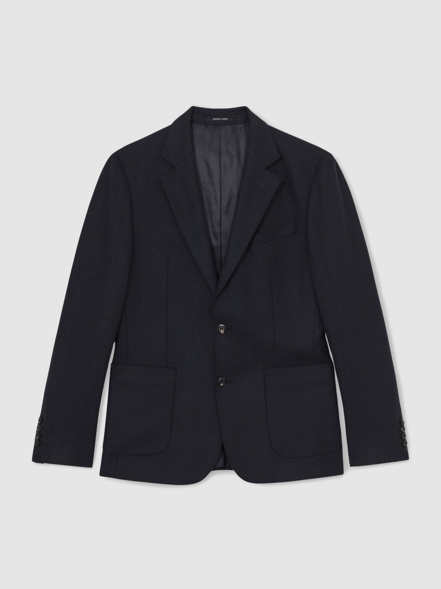 Flannel Slim-Fit Single-Breasted Blazer with Wool in Navy