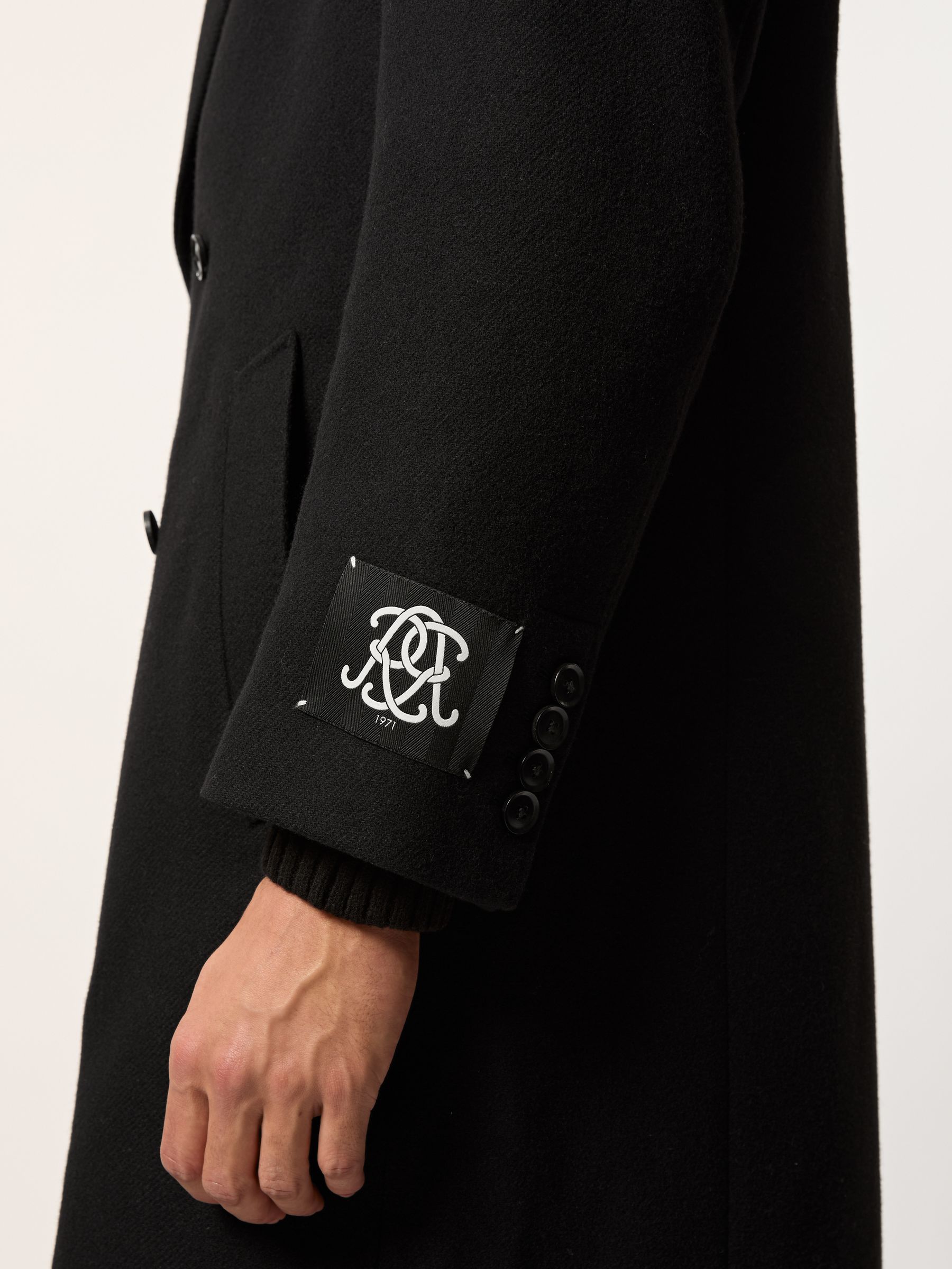 Monogram Long Double-Breasted Coat Wool-Blend in Black