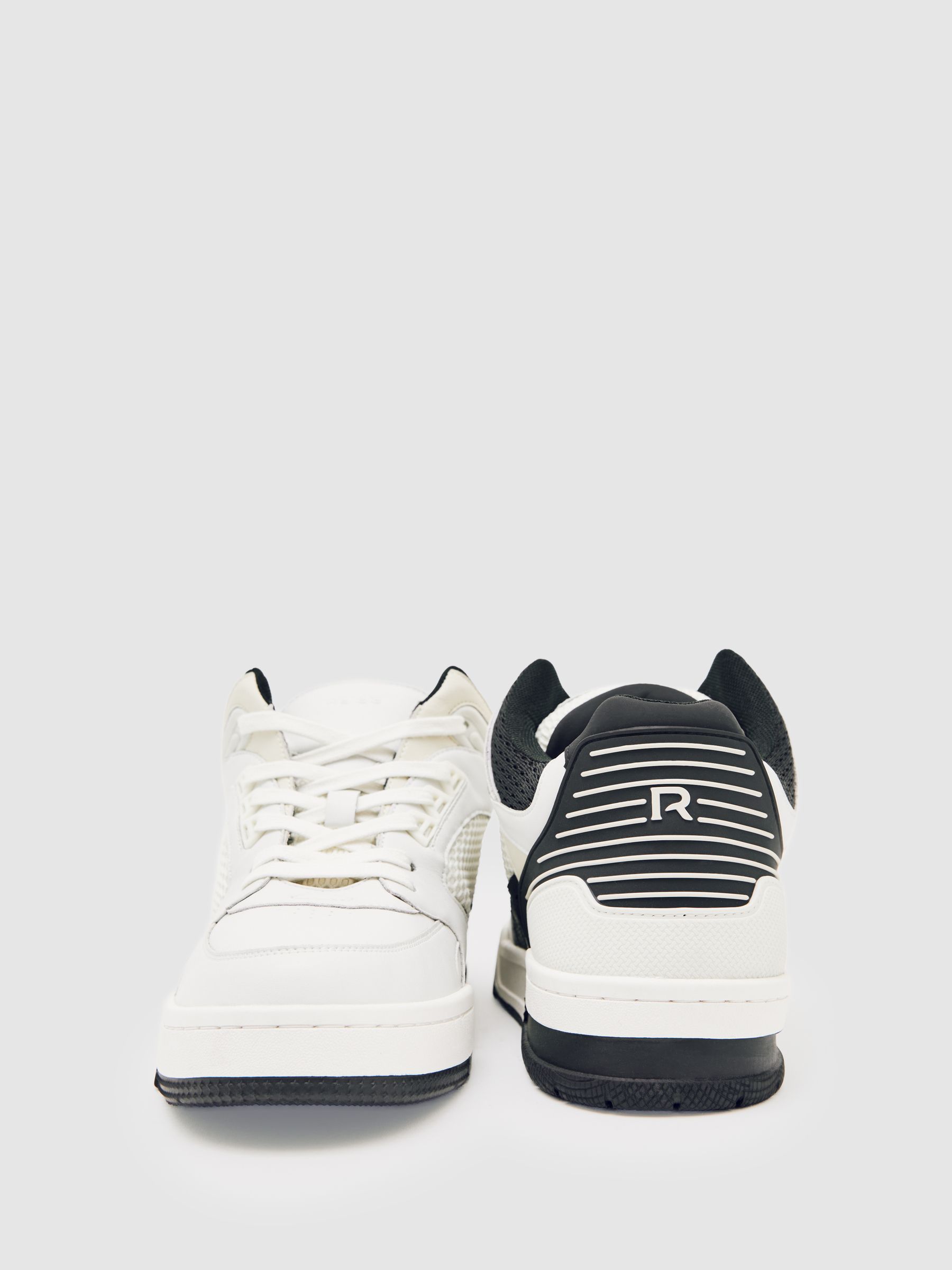 Bonded-Leather Mid-Top Skater Trainers in White/Black