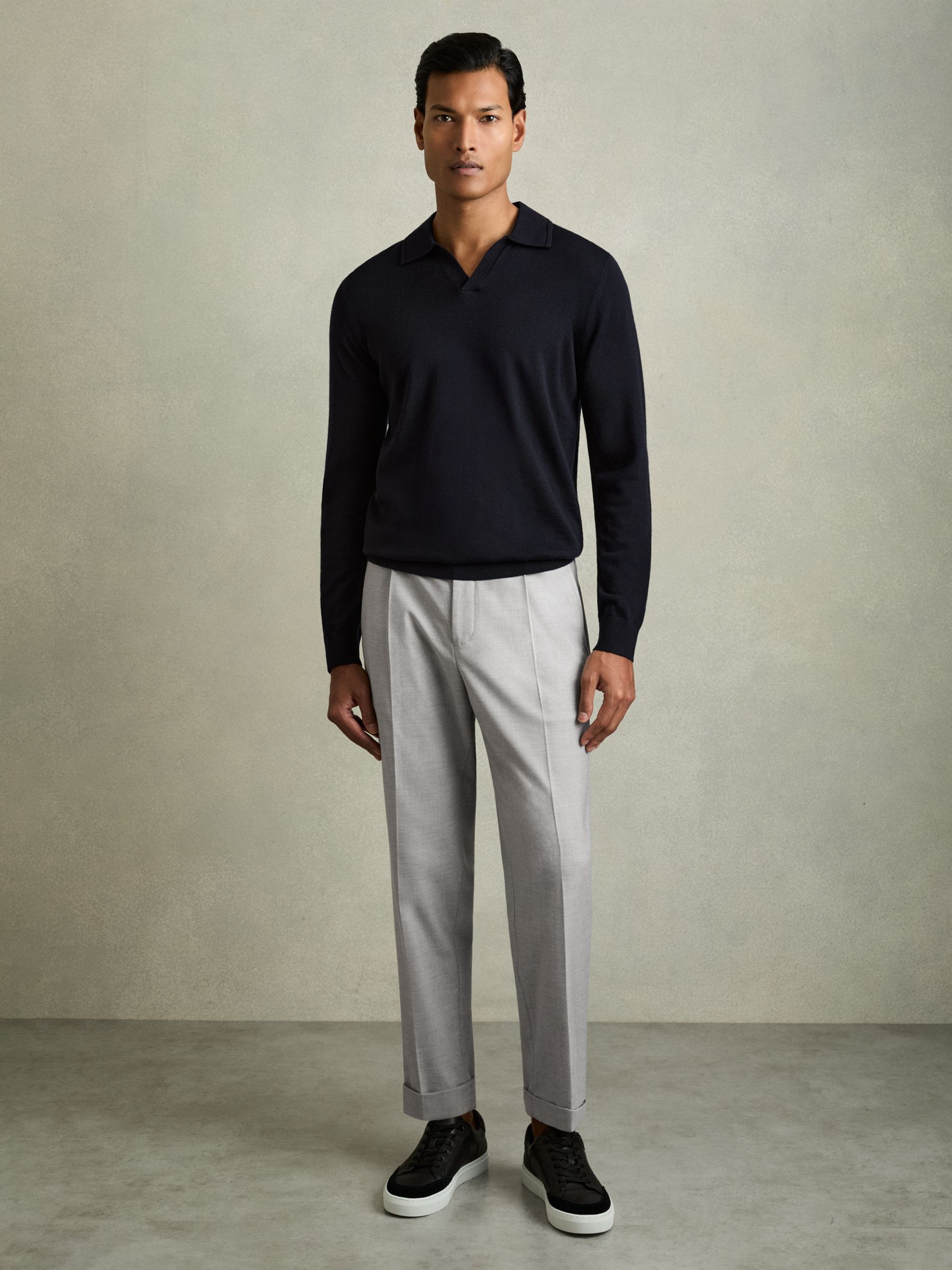Relaxed Drawstring Trousers with Turn-Ups in Navy