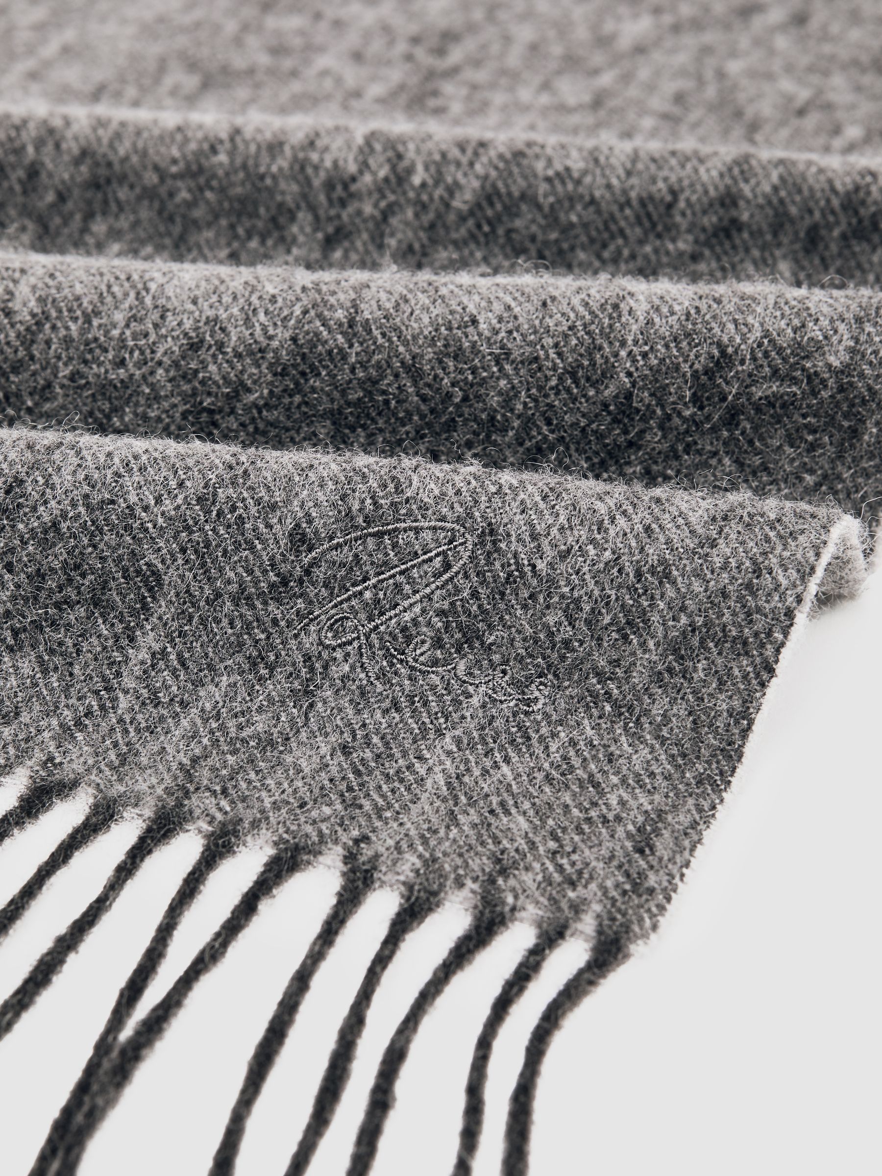 Wool-Cashmere Script-Logo Scarf in Mid Grey Melange/Light Grey