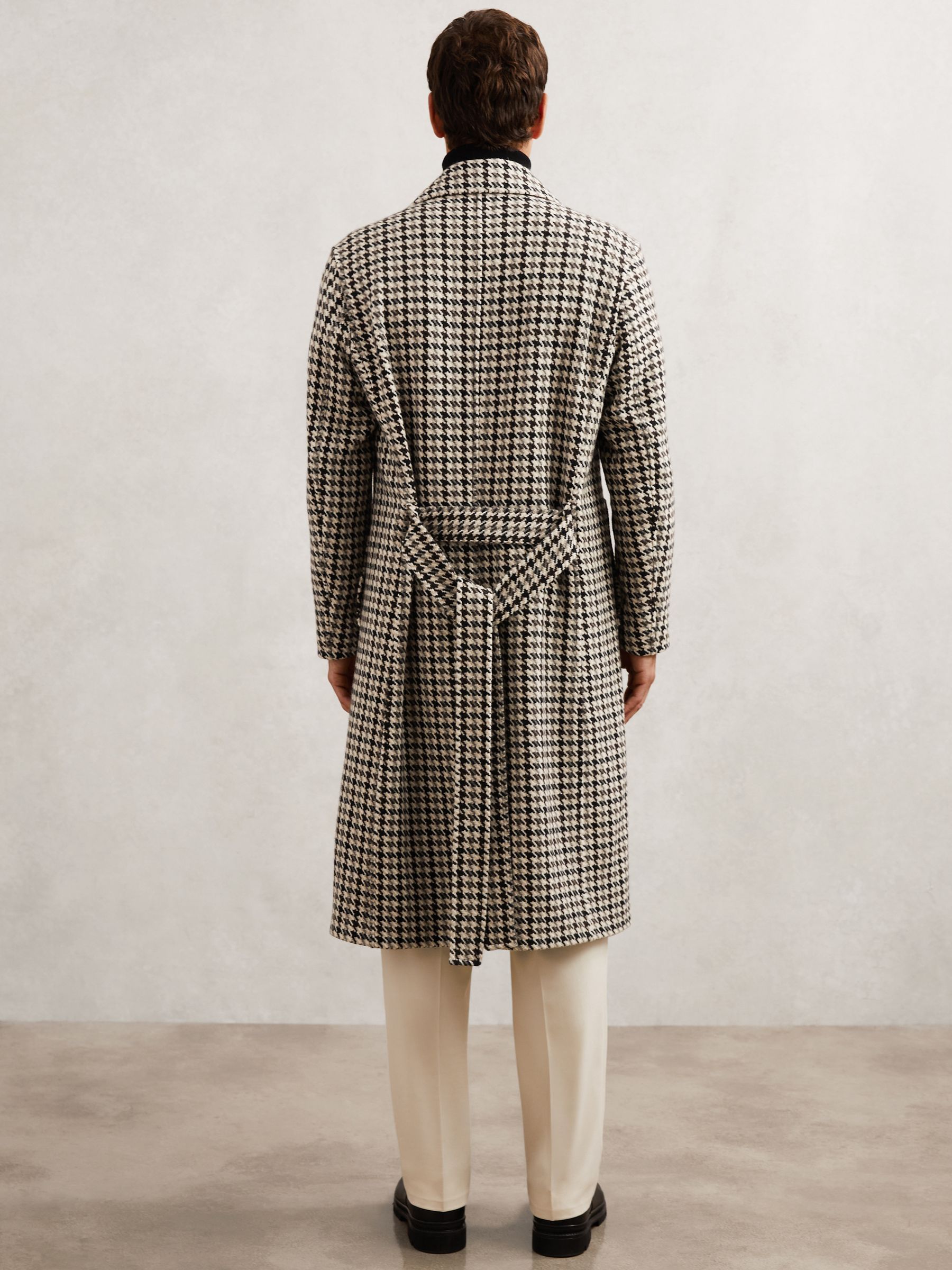 Wool Dogtooth Double-Breasted Overcoat in Brown Multi