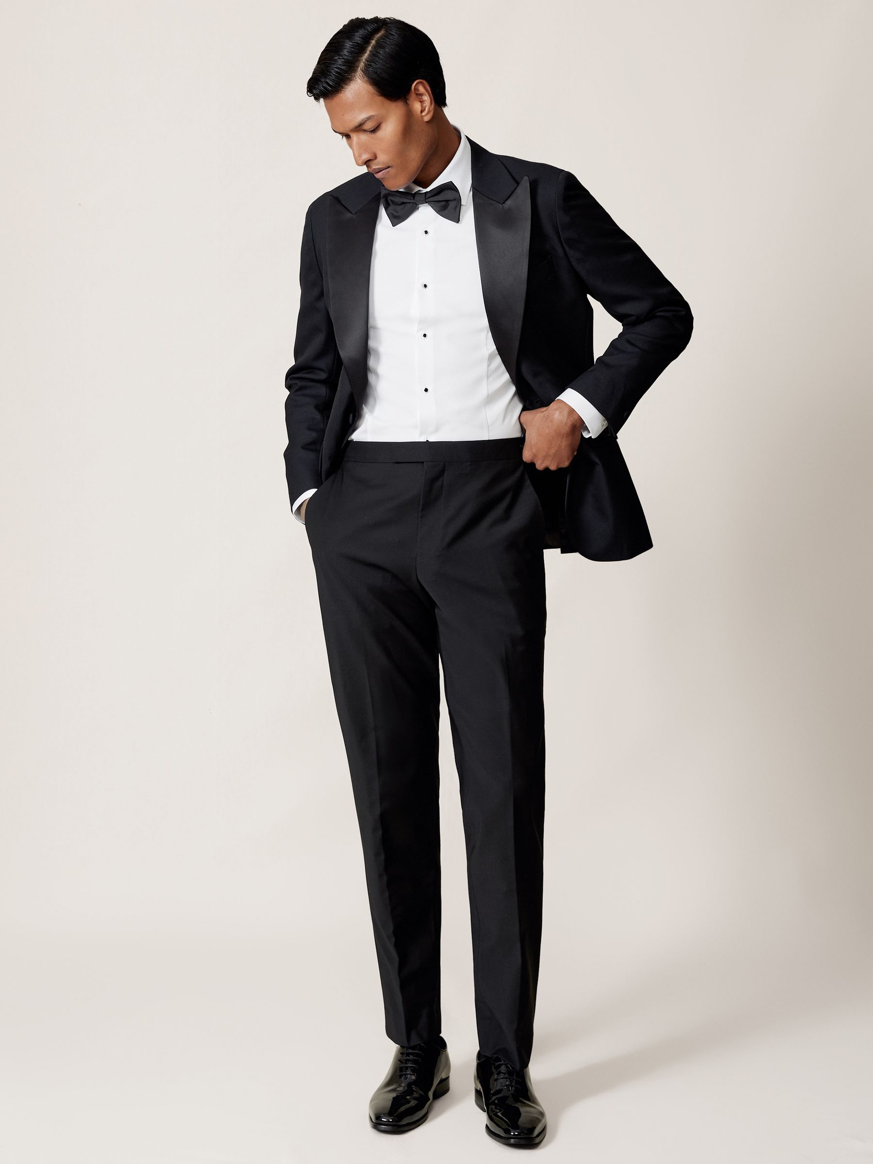 Single-Breasted Jacquard Tuxedo Jacket Wool-Blend Tailored-Fit in Navy
