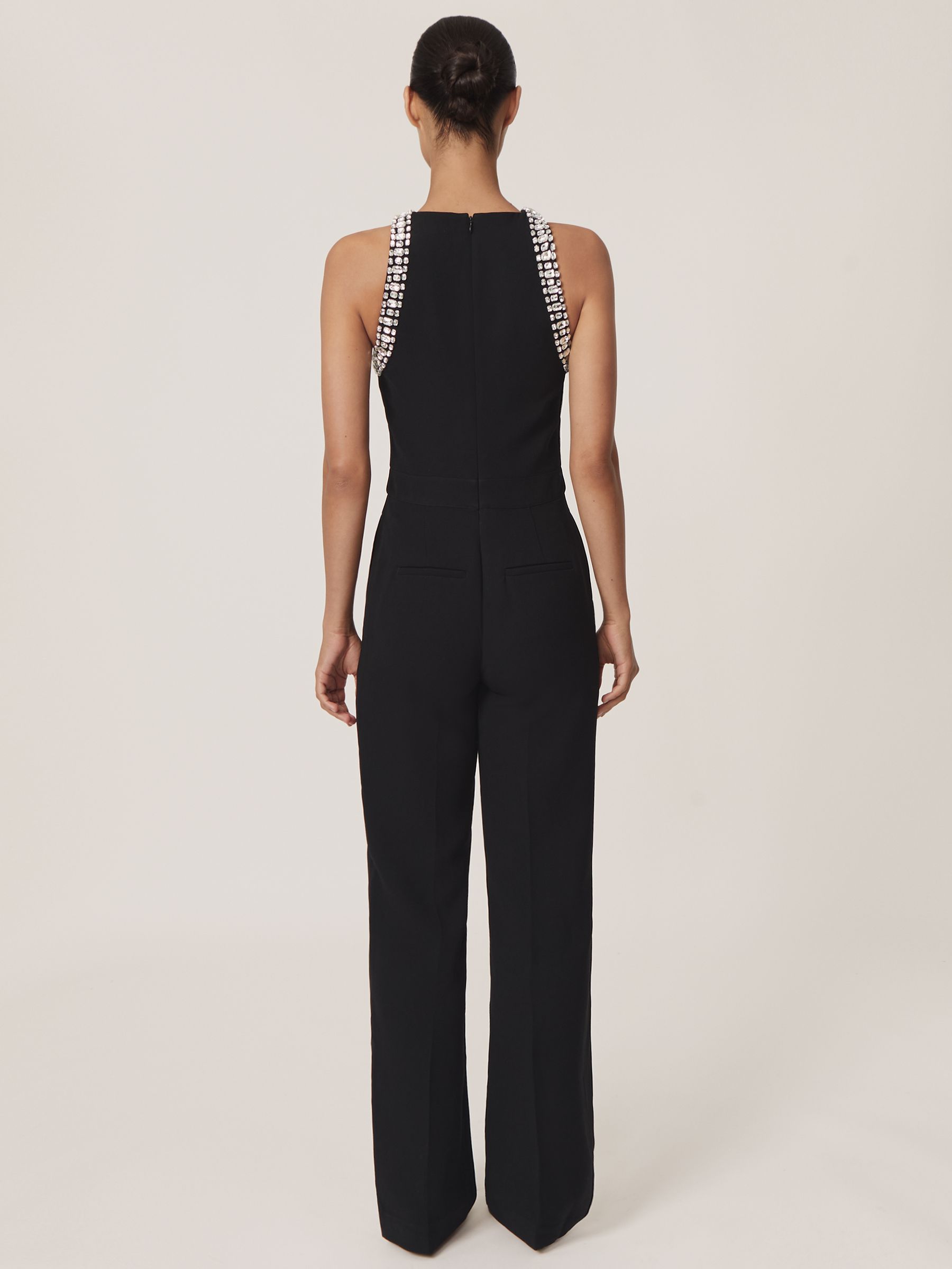 Crystal-Embellished Cut-Out Jumpsuit in Black