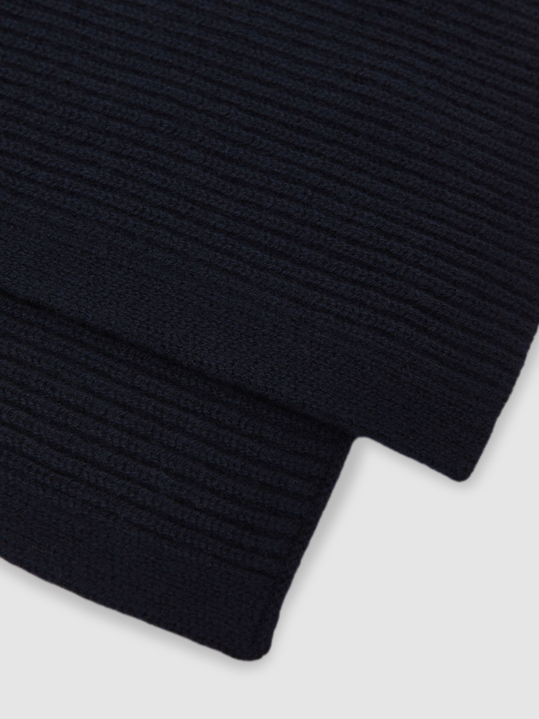 Merino Wool Rib-Knit Scarf in Navy