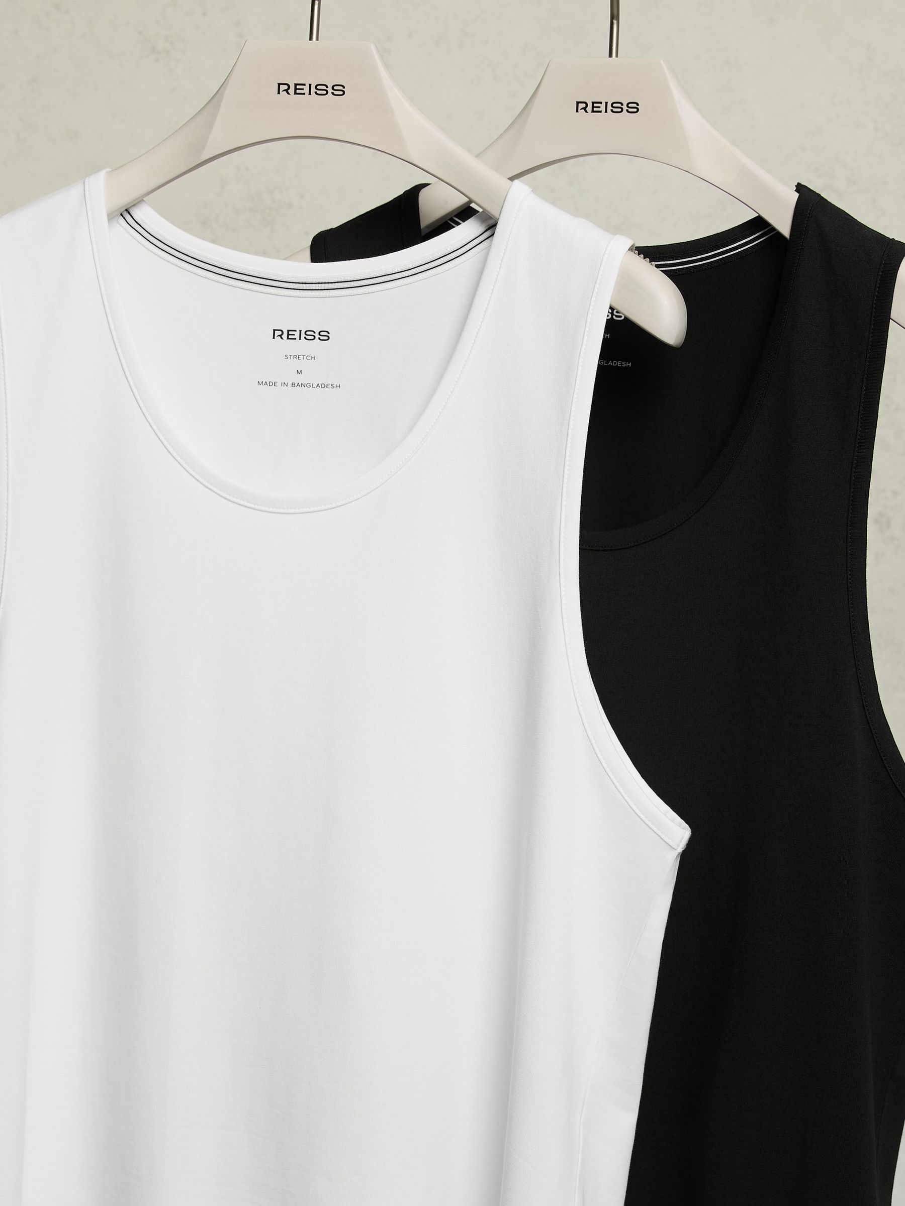 2 Pack Stretch-Cotton Loungewear Vests in White/Black