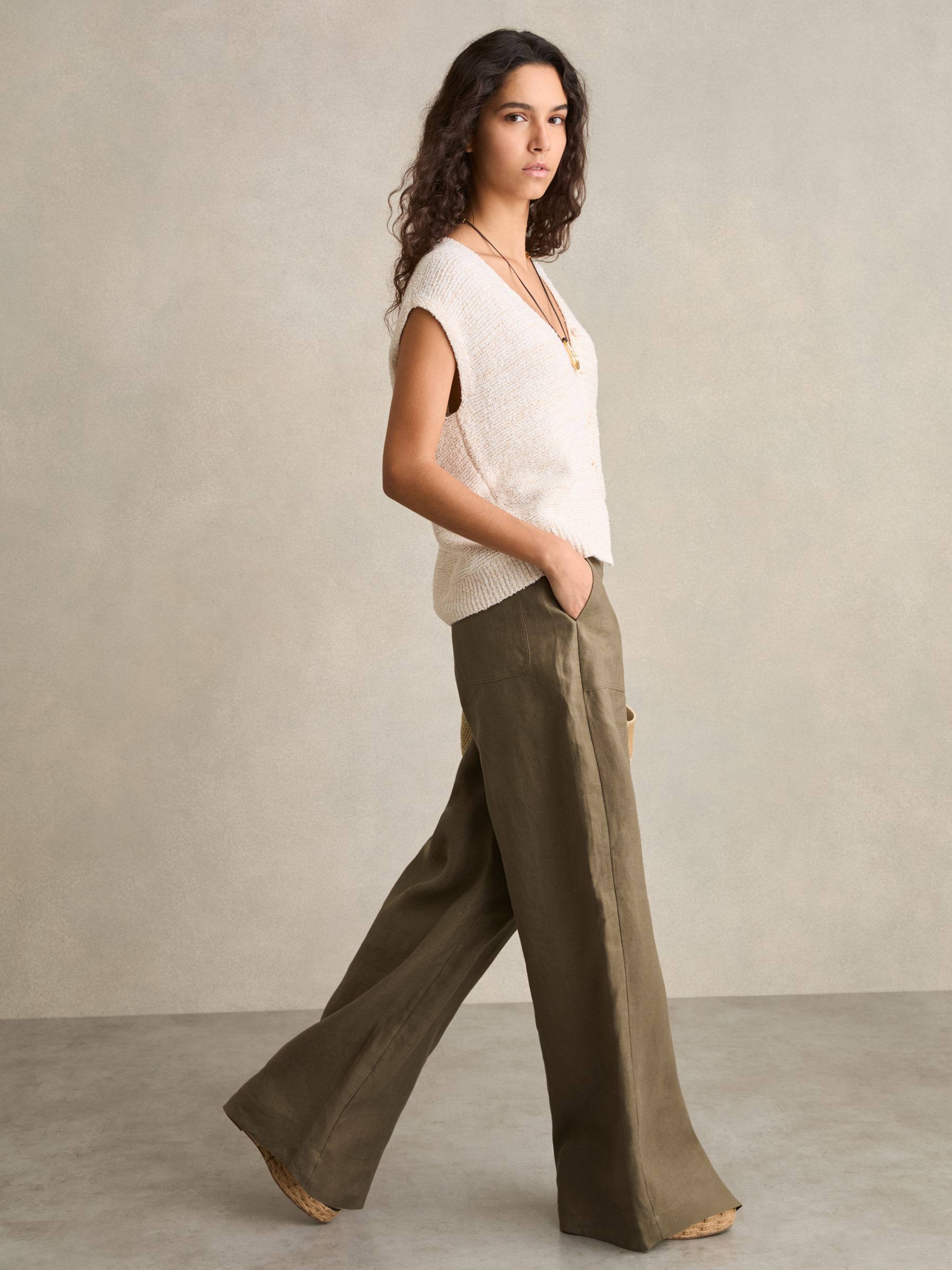 Petite Linen Wide-Leg Trousers in White