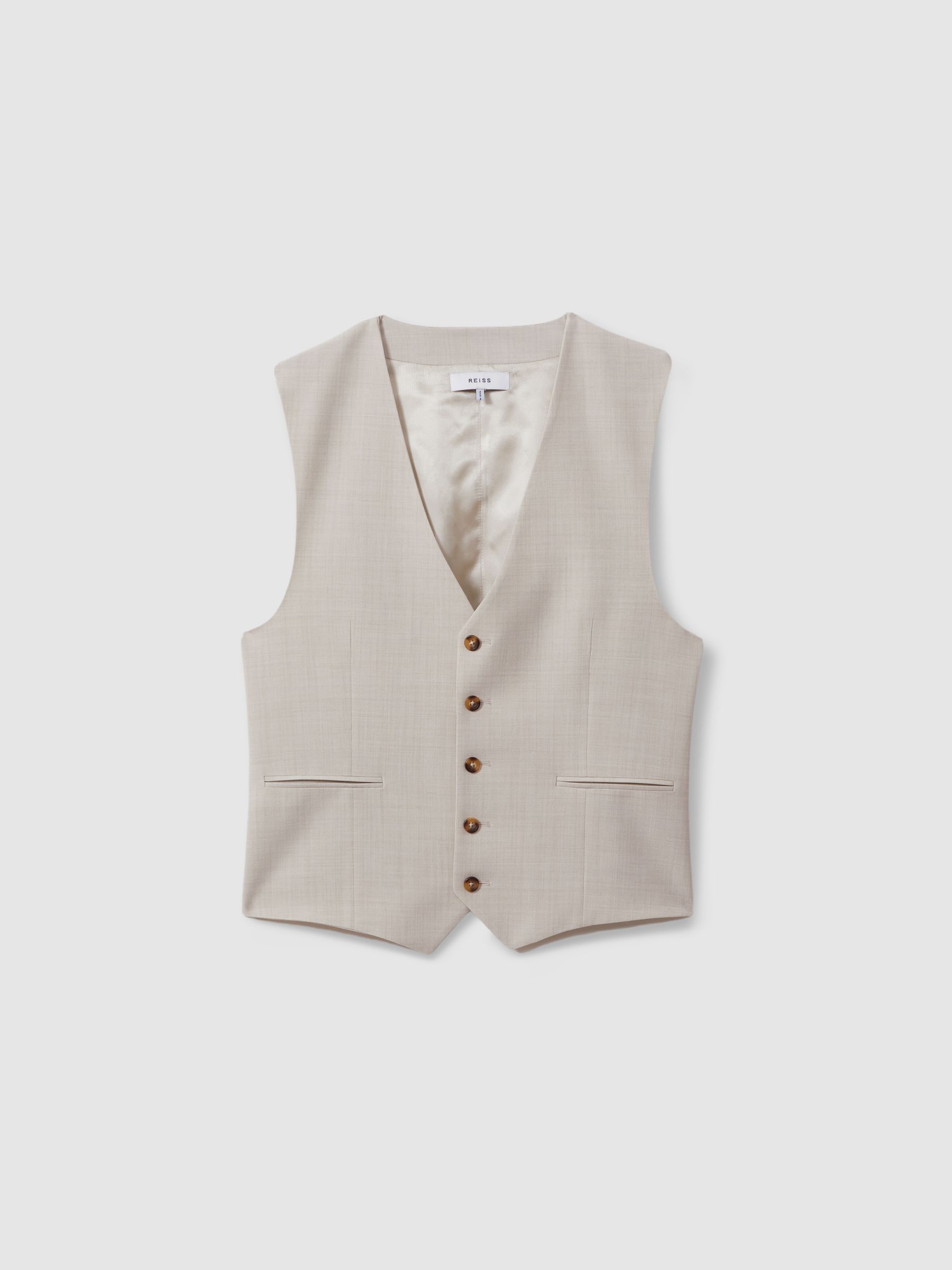 Slim Fit Single Breasted Waistcoat in Stone