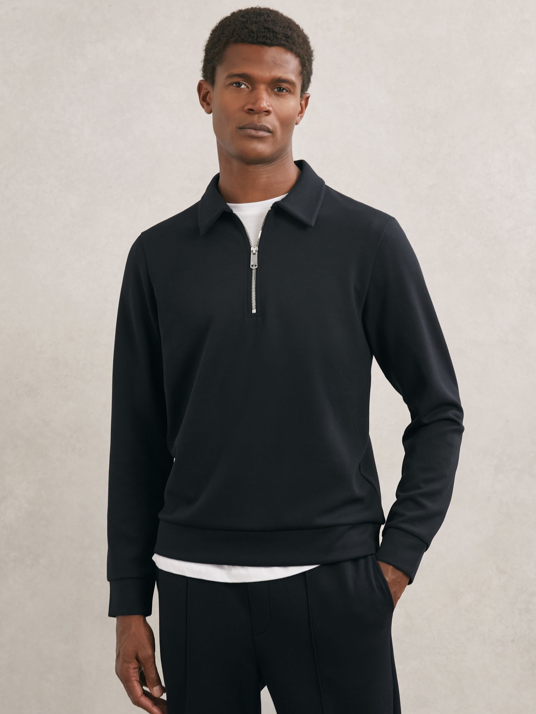 Interlock Half-Zip Polo Sweatshirt in Navy Blue