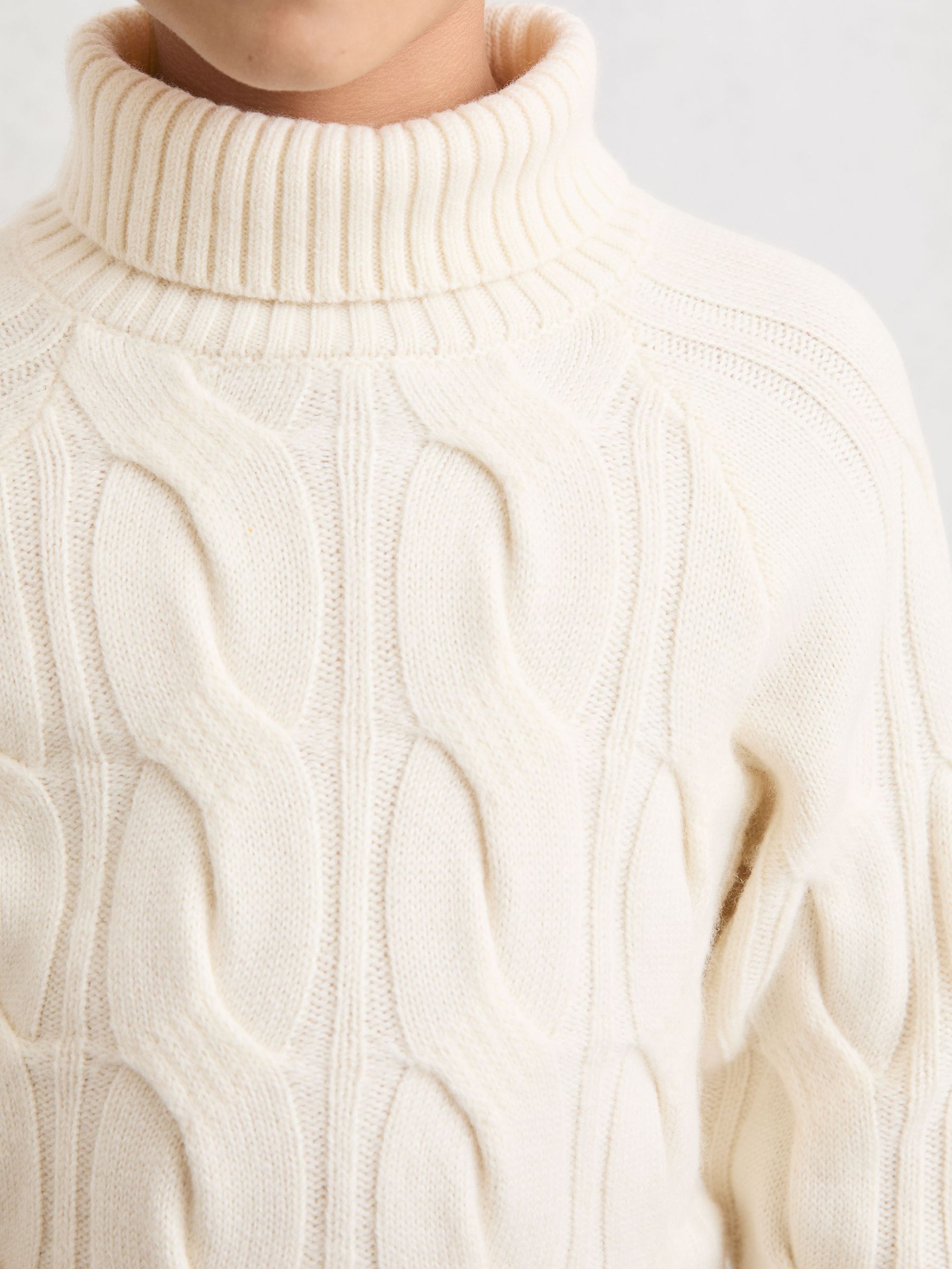 Wool Roll-Neck Cable-Knit Jumper in Ivory
