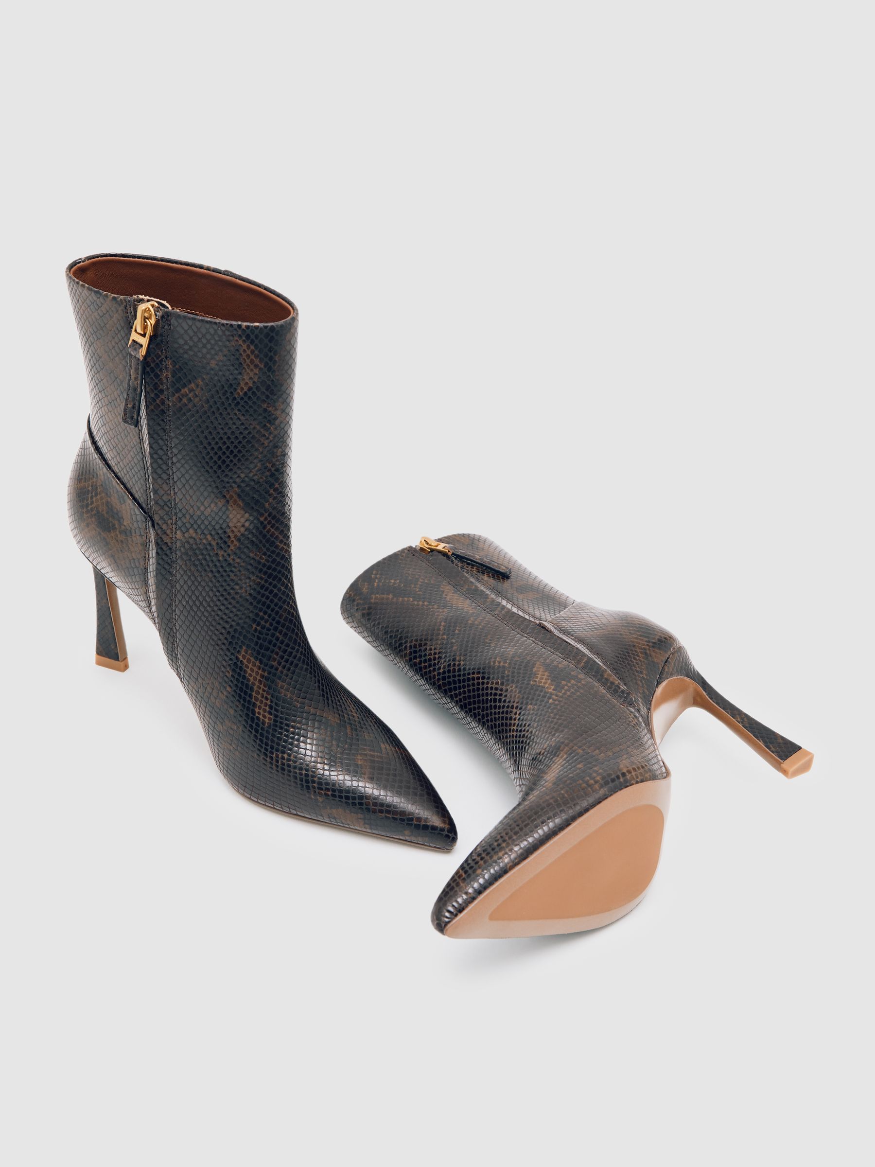 High Heeled Leather Ankle Boots in Snake