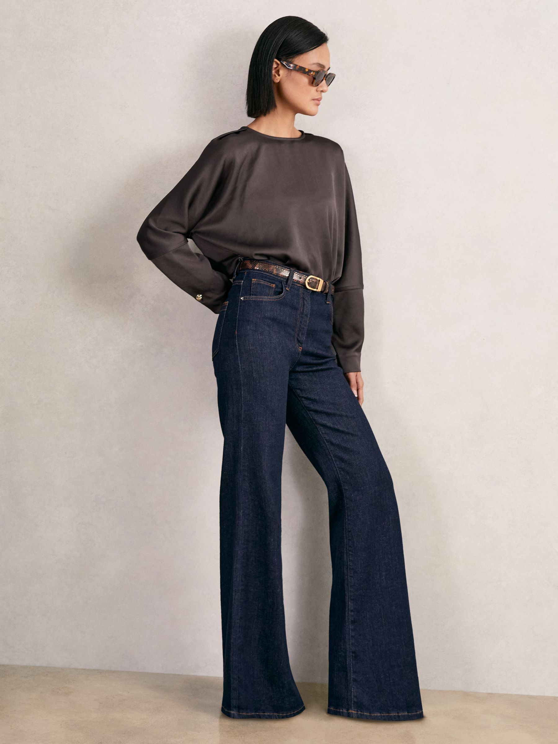 Satin Button-Back Long-Sleeve Top in Ivory