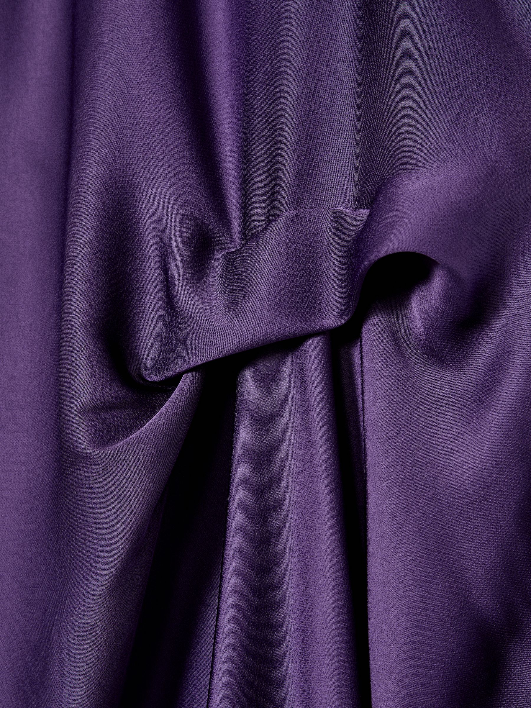 Petite Satin Tuck-Detail Cape Midi Dress in Purple