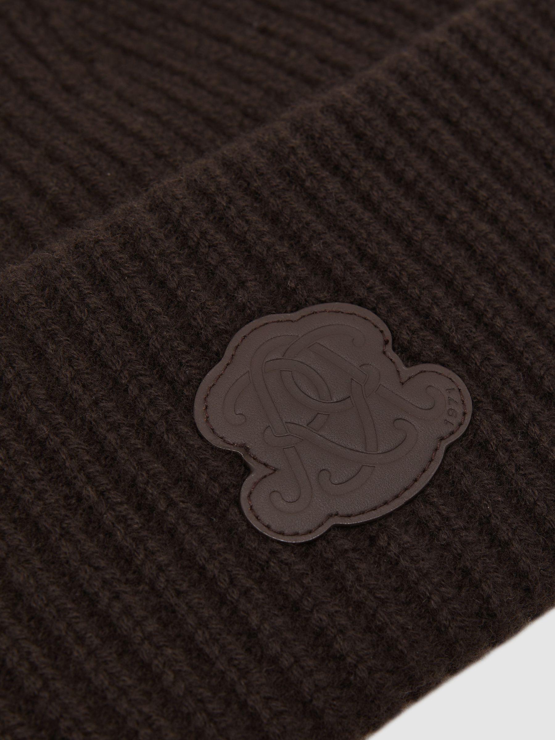 Monogram Appliqué Wool Beanie in Brown