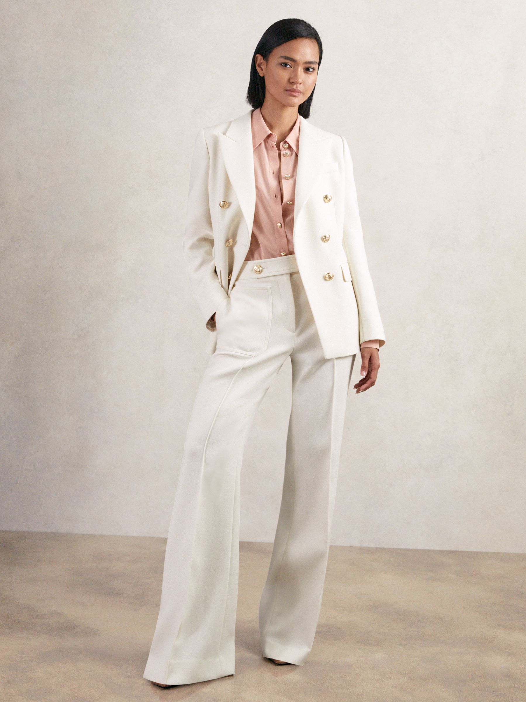 Petite Double-Breasted Twill Suit Blazer With Wool in White