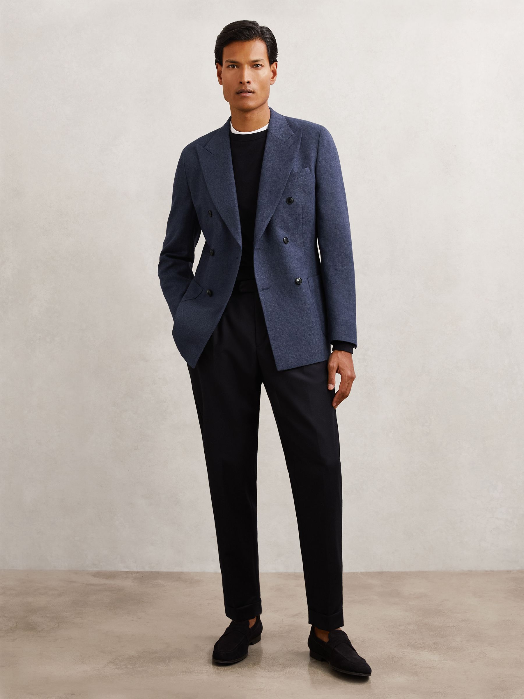 Wool-Blend Double-Breasted Blazer Slim-Fit in Navy