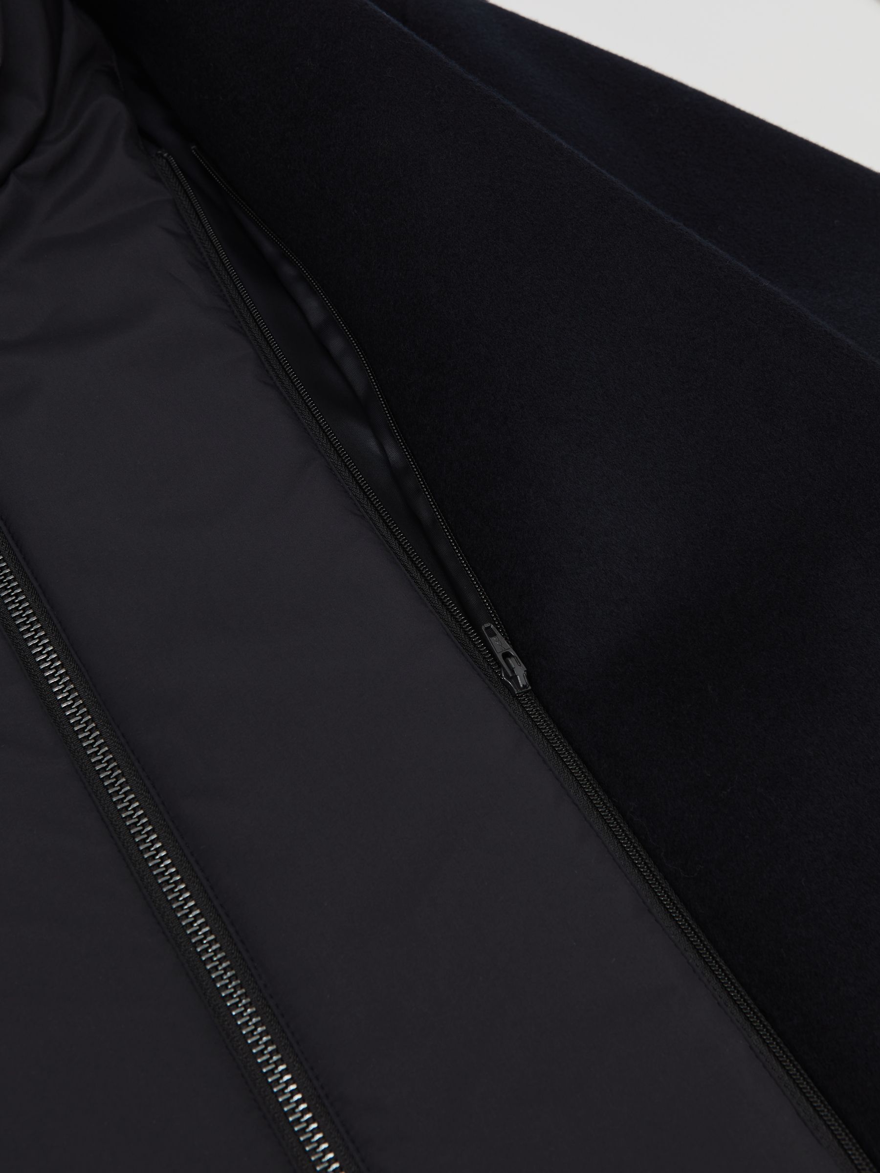 Wool-Blend Internal-Gilet Overcoat in Navy