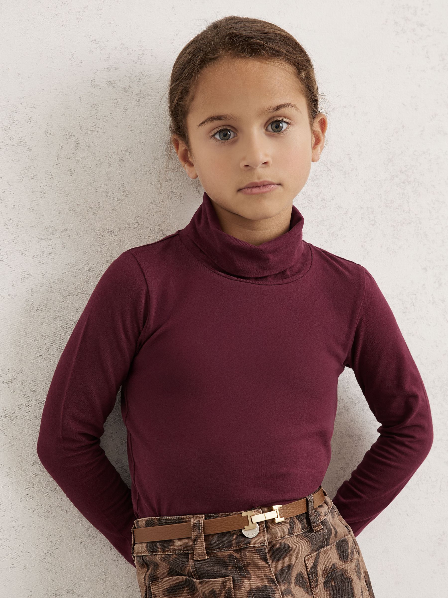 Girls Leather H-Link Belt in Tan