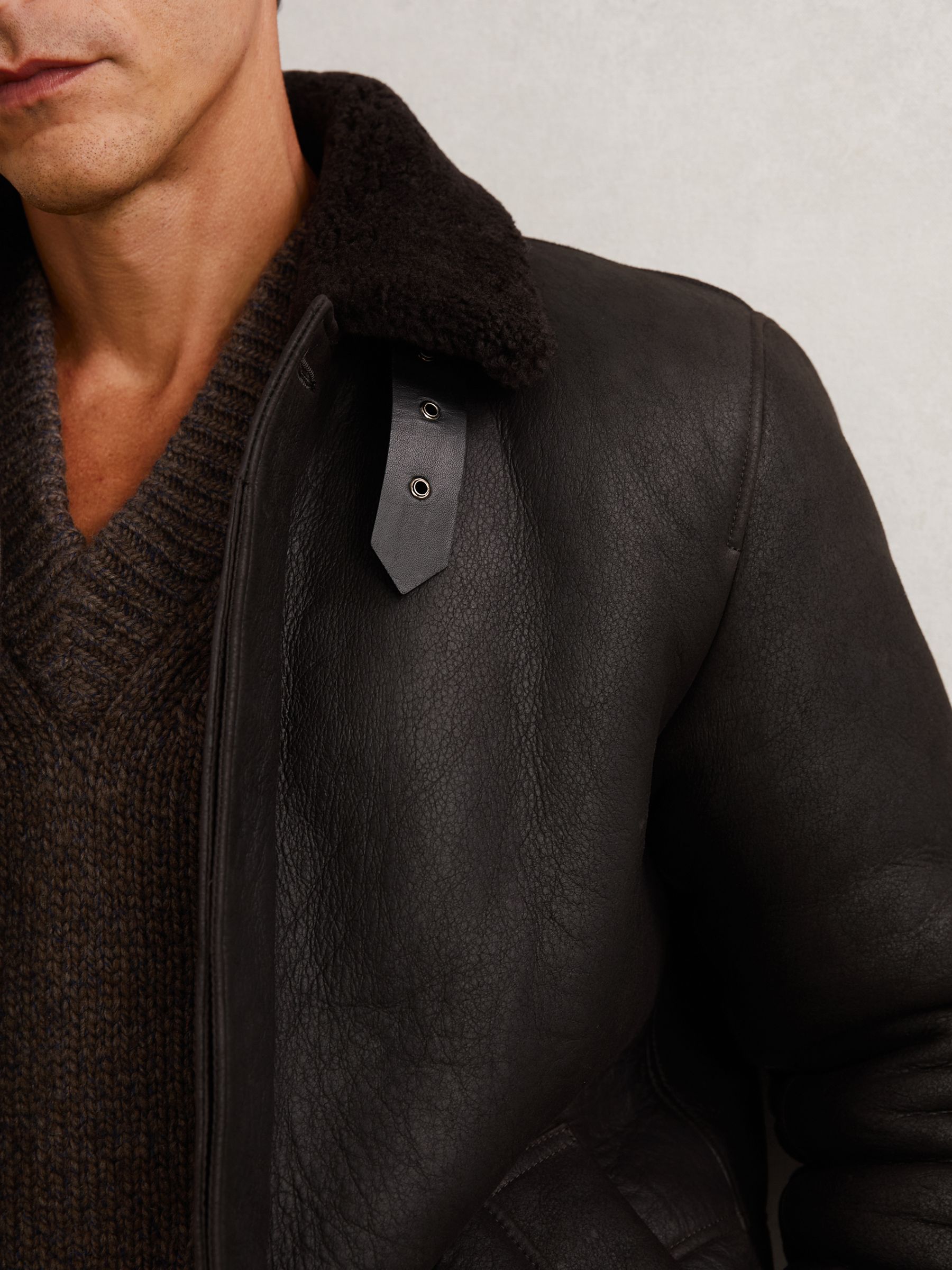 Button-Through Shearling Jacket in Brown