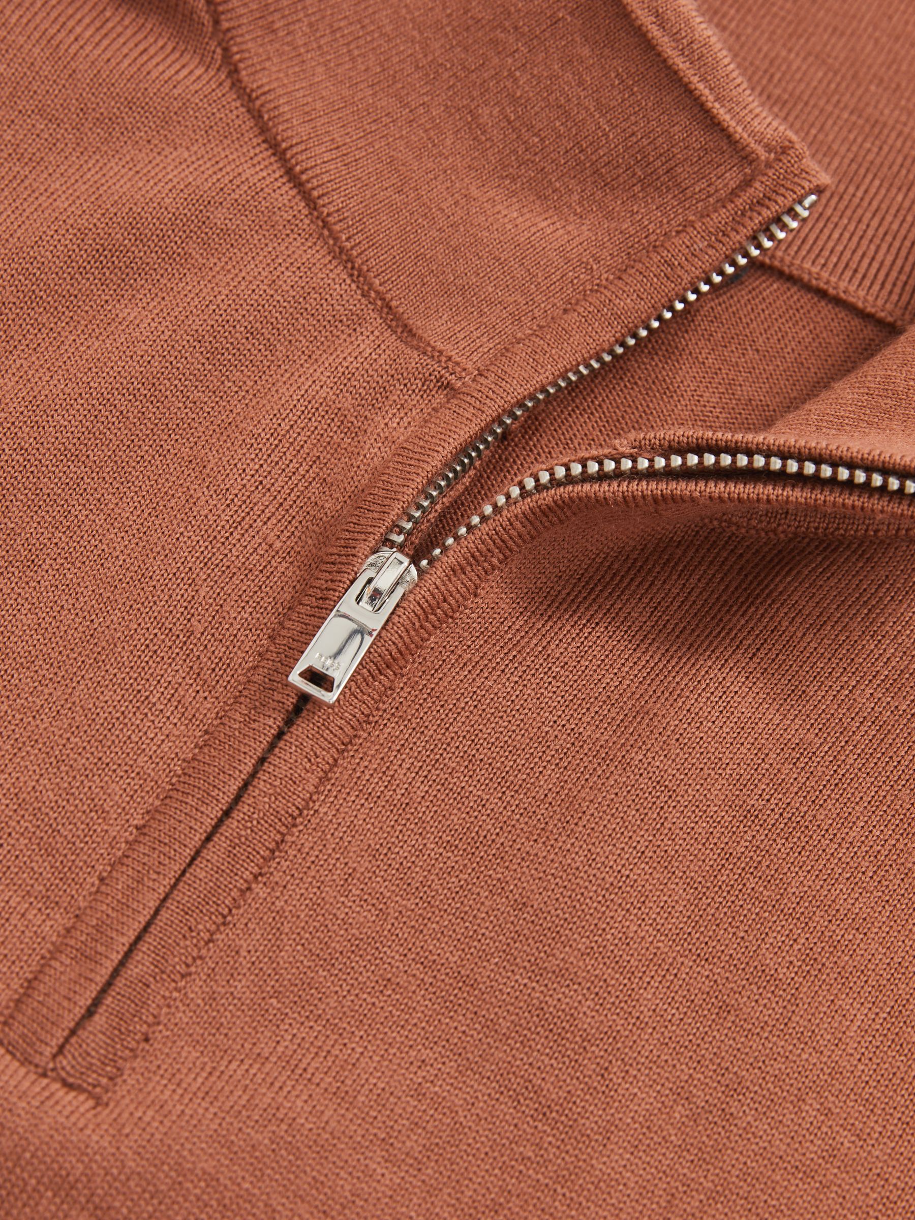 Merino Wool Half-Zip Funnel Neck Jumper in Cinnamon Brown
