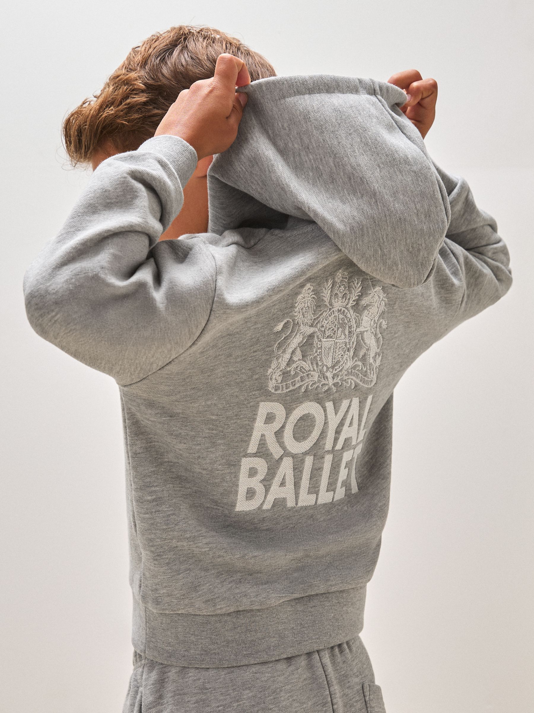 3-9 yrs Reiss | Royal Ballet Logo Unisex Fit Hoodie in Grey Melange