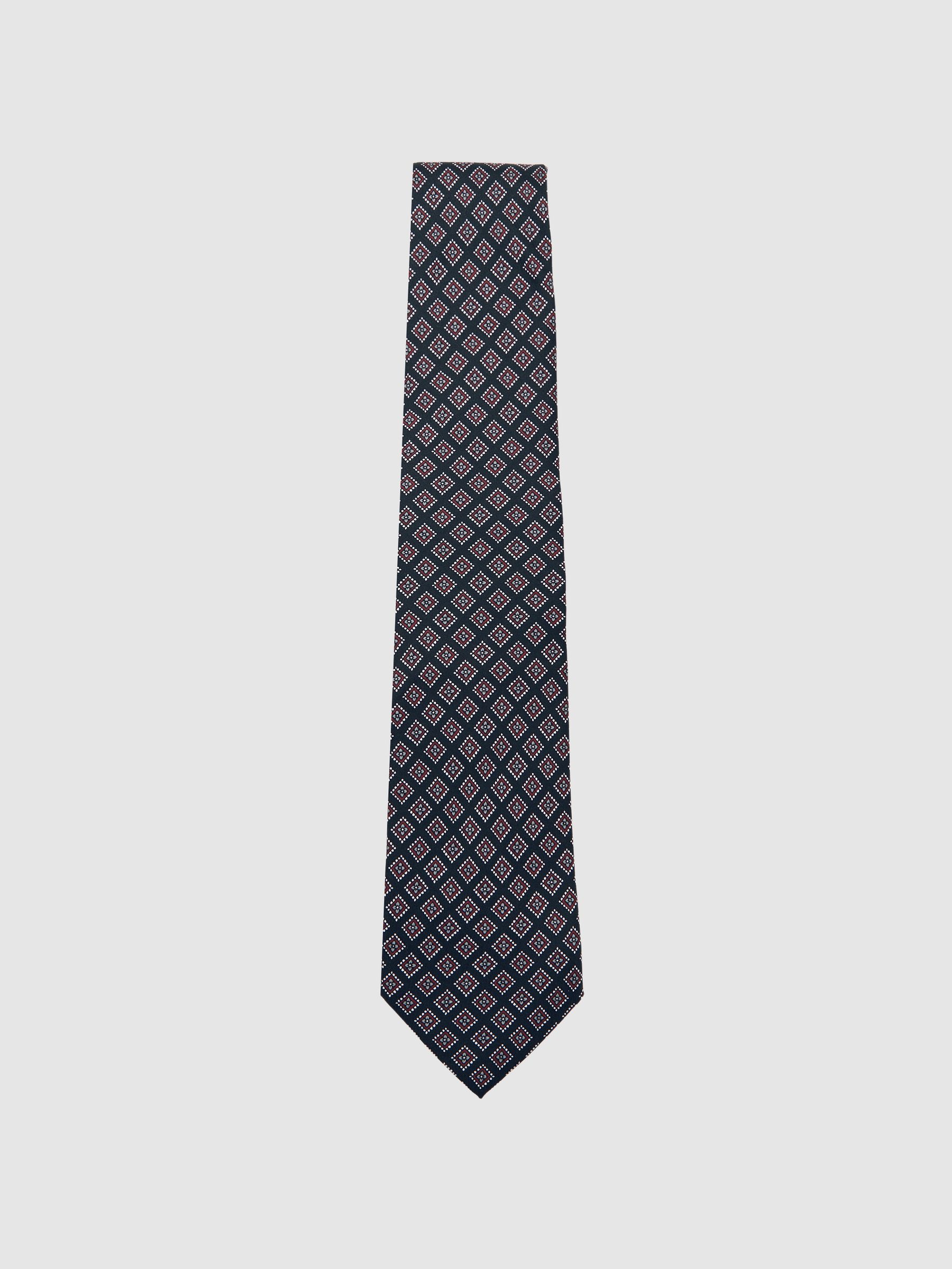 Silk Floral Medallion-Print Tie in Charcoal/Bordeaux