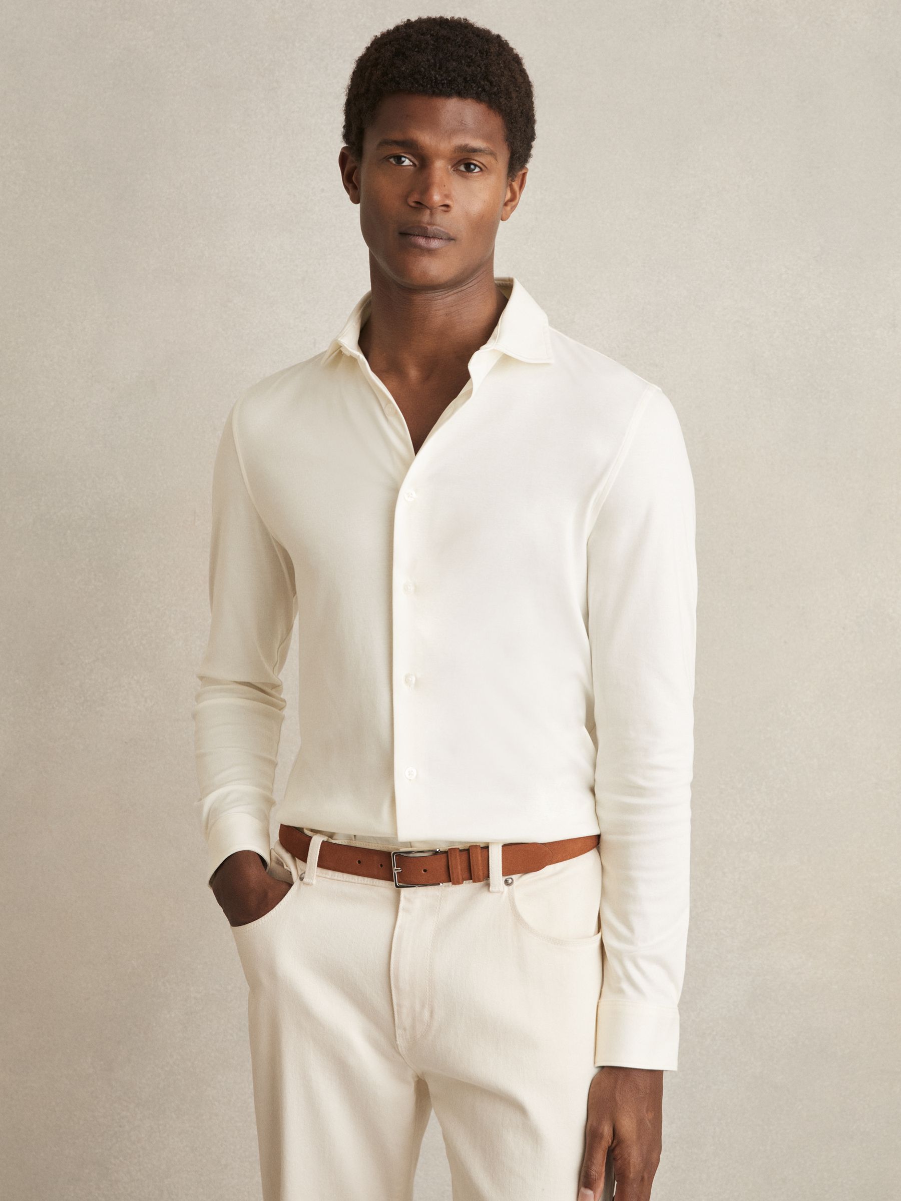 Air-Water Cotton Button-Through Shirt in Ecru