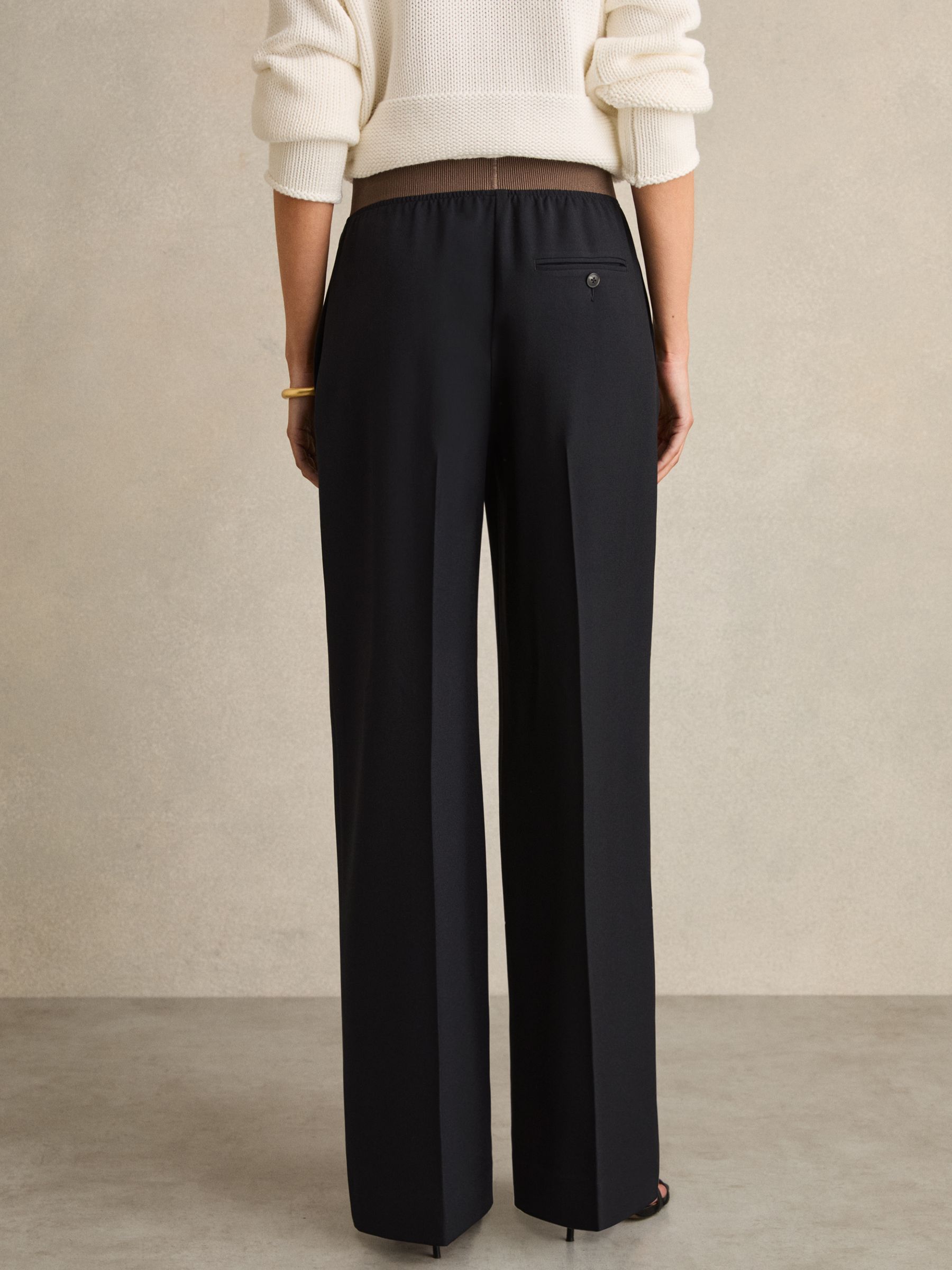 Wide-Leg Elasticated-Waist Trousers in Navy