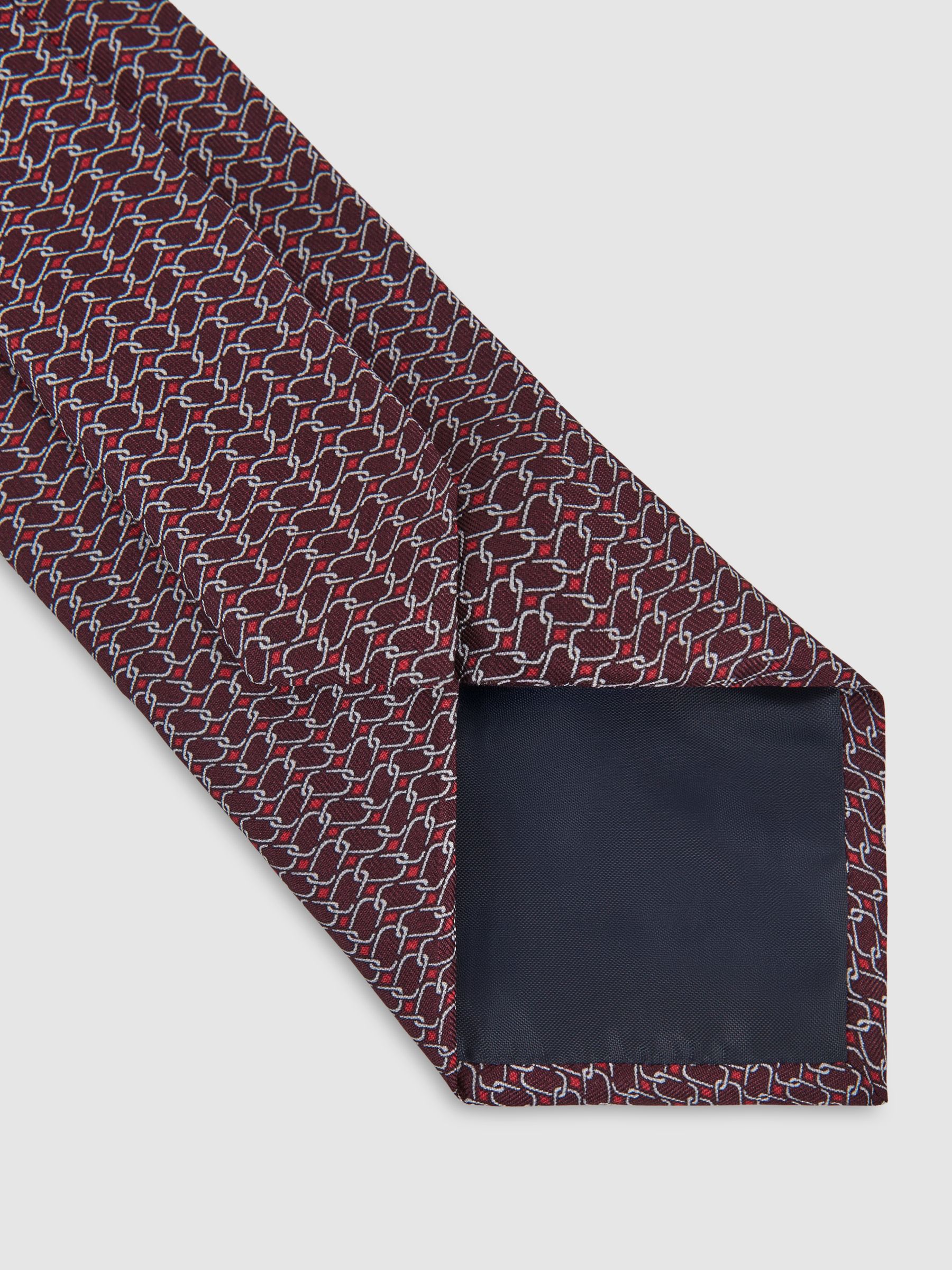 Silk Geometric-Chain Print Tie in Bordeaux