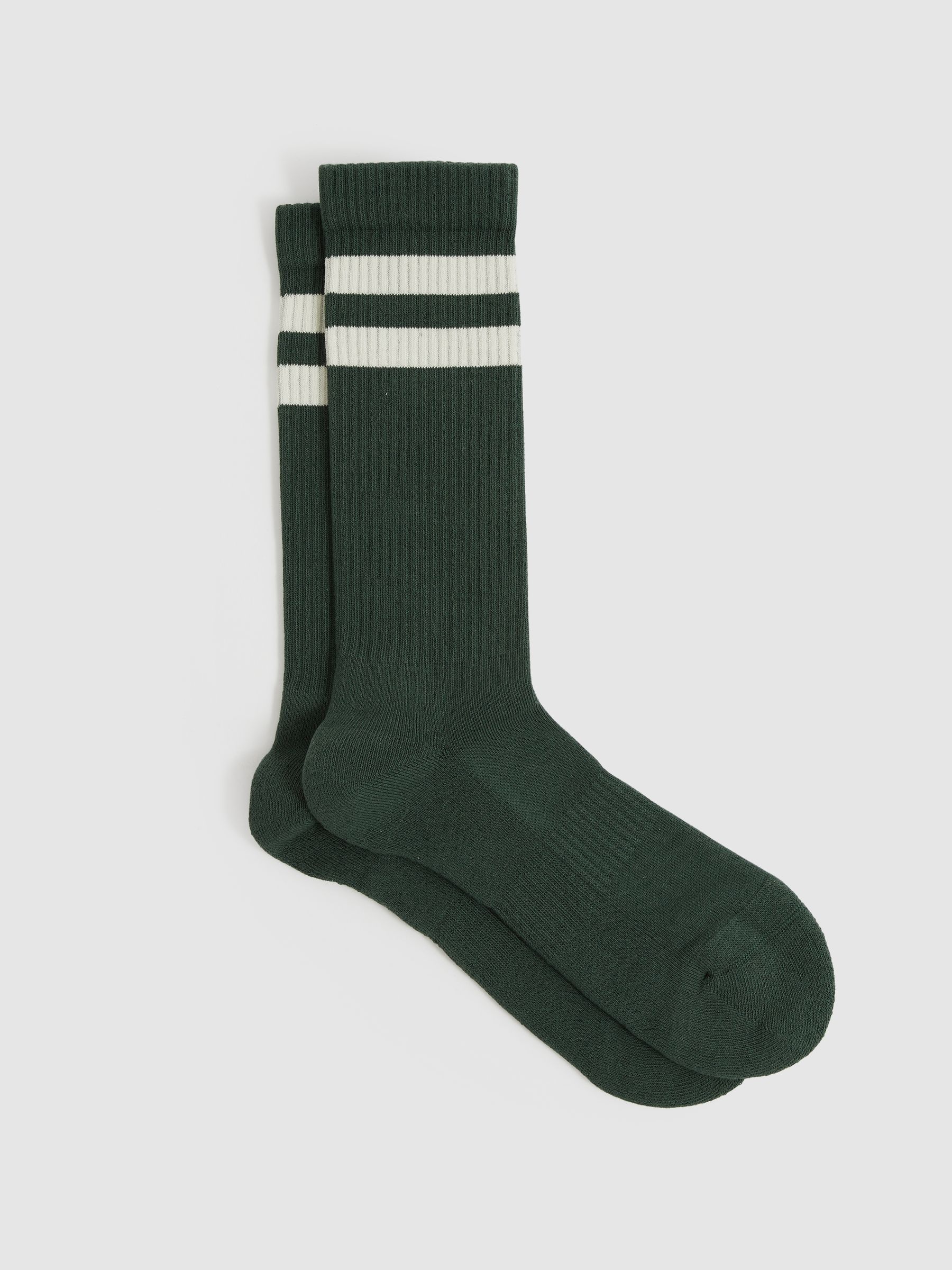 Cotton-Blend Double-Stripe Socks in Navy/Ecru