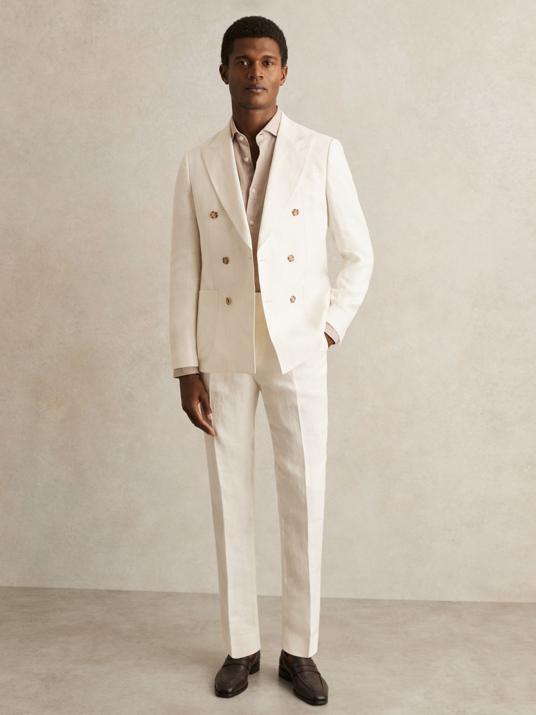 Slim-Fit Linen Herringbone Suit Trousers in White