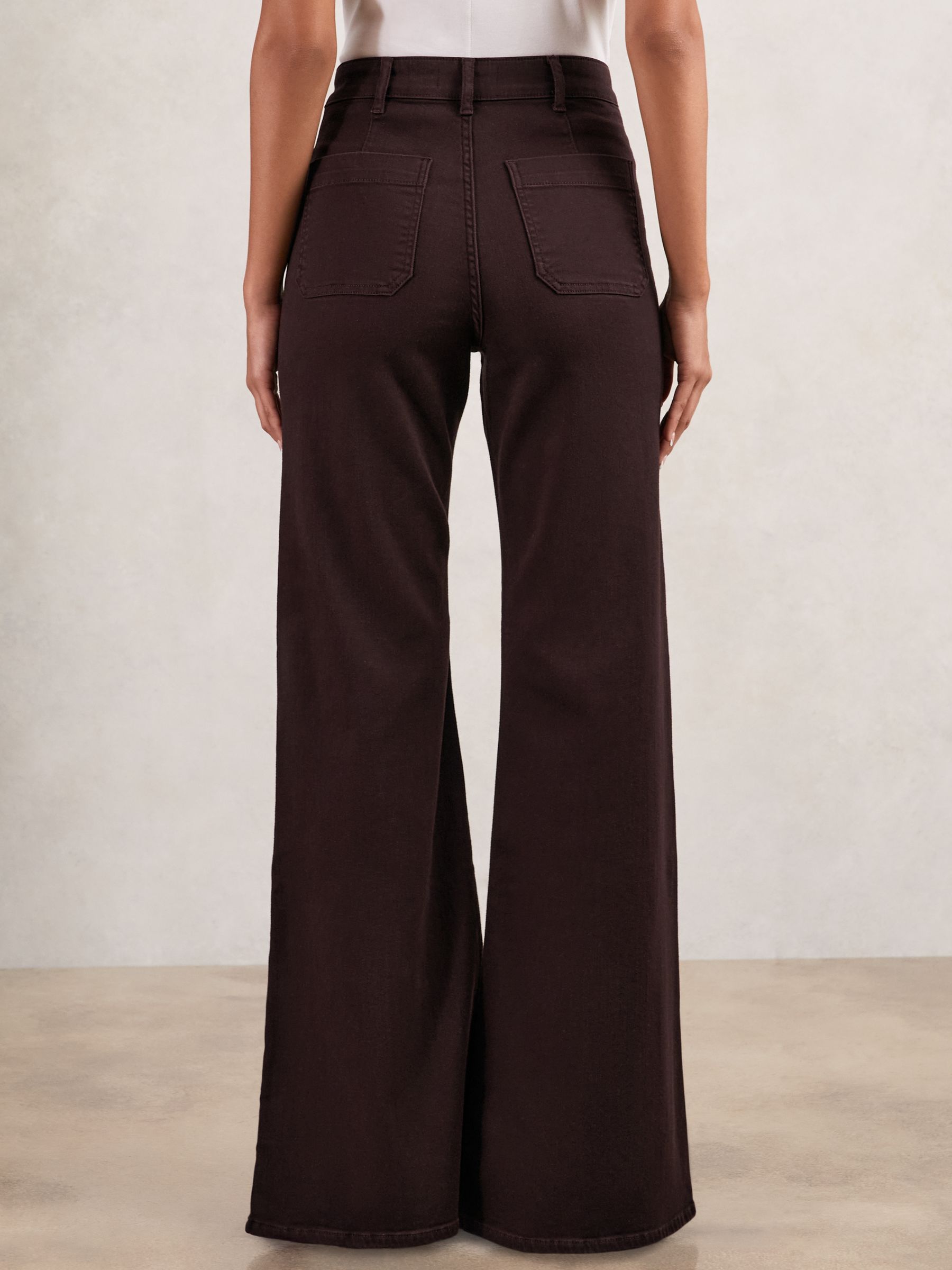 Petite Patch-Pocket Flared Jeans in Burgundy