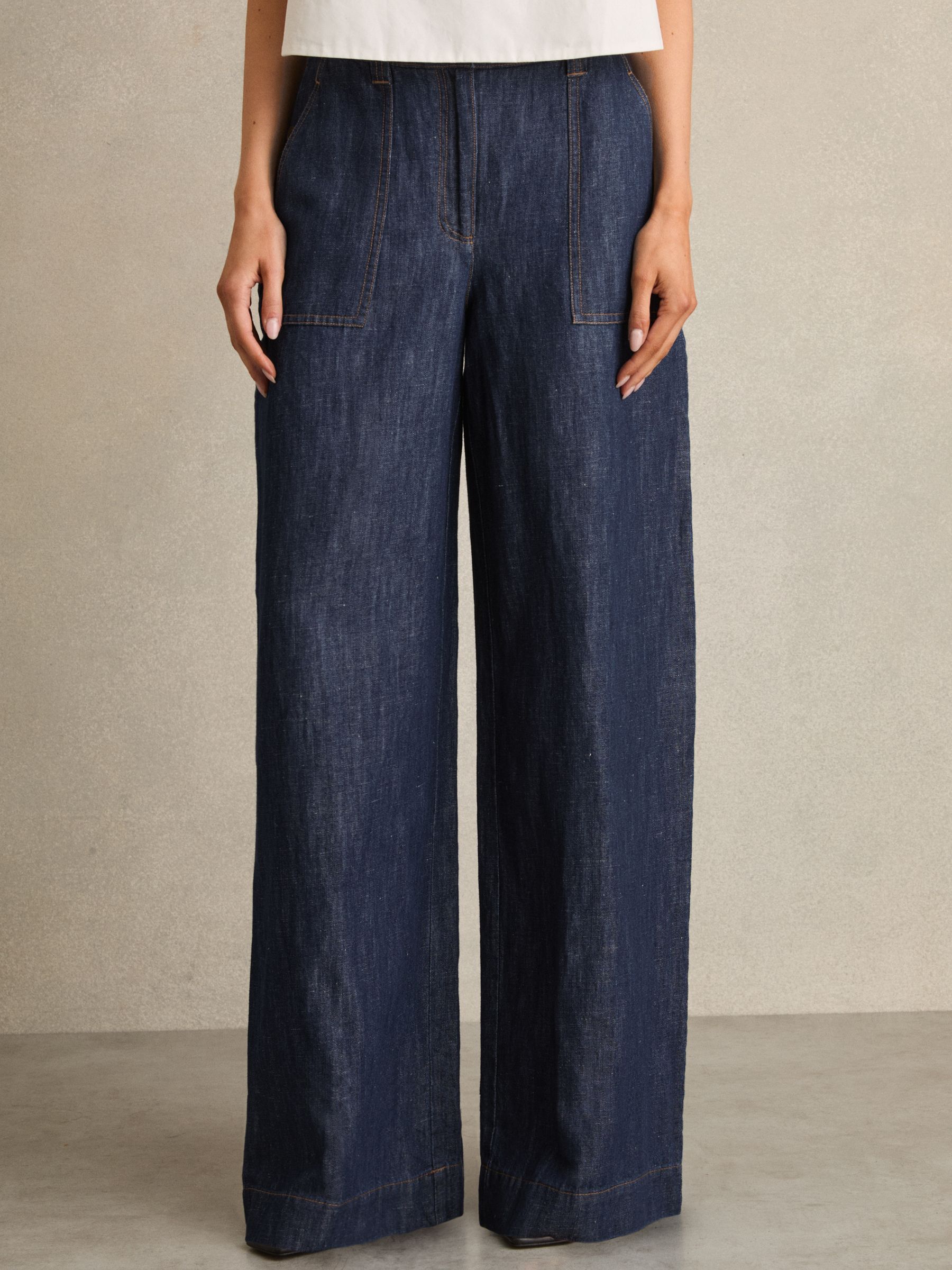Linen Wide-Leg Trousers in Indigo