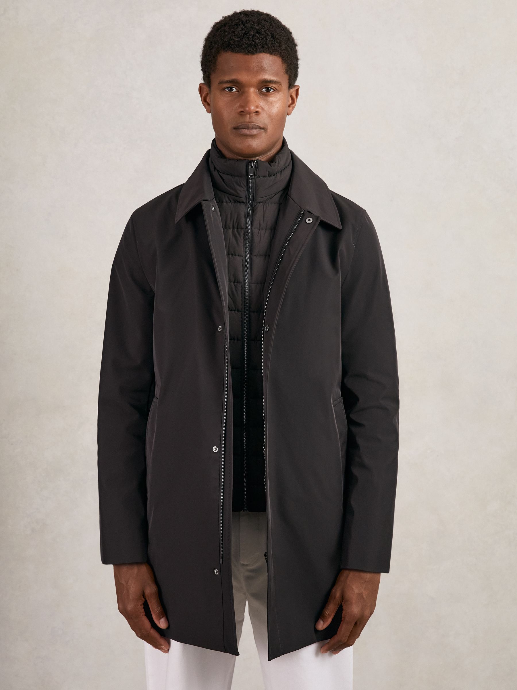 Hybrid Removable Funnel Neck Overcoat in Brown