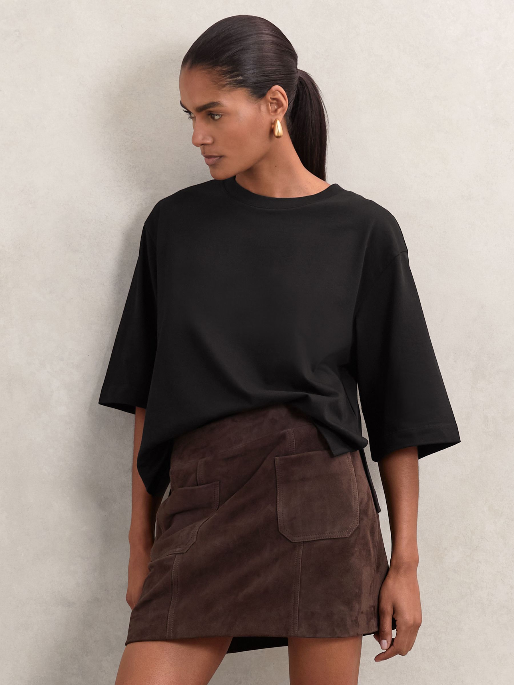 Oversized Cotton Crew Neck T-Shirt in Black