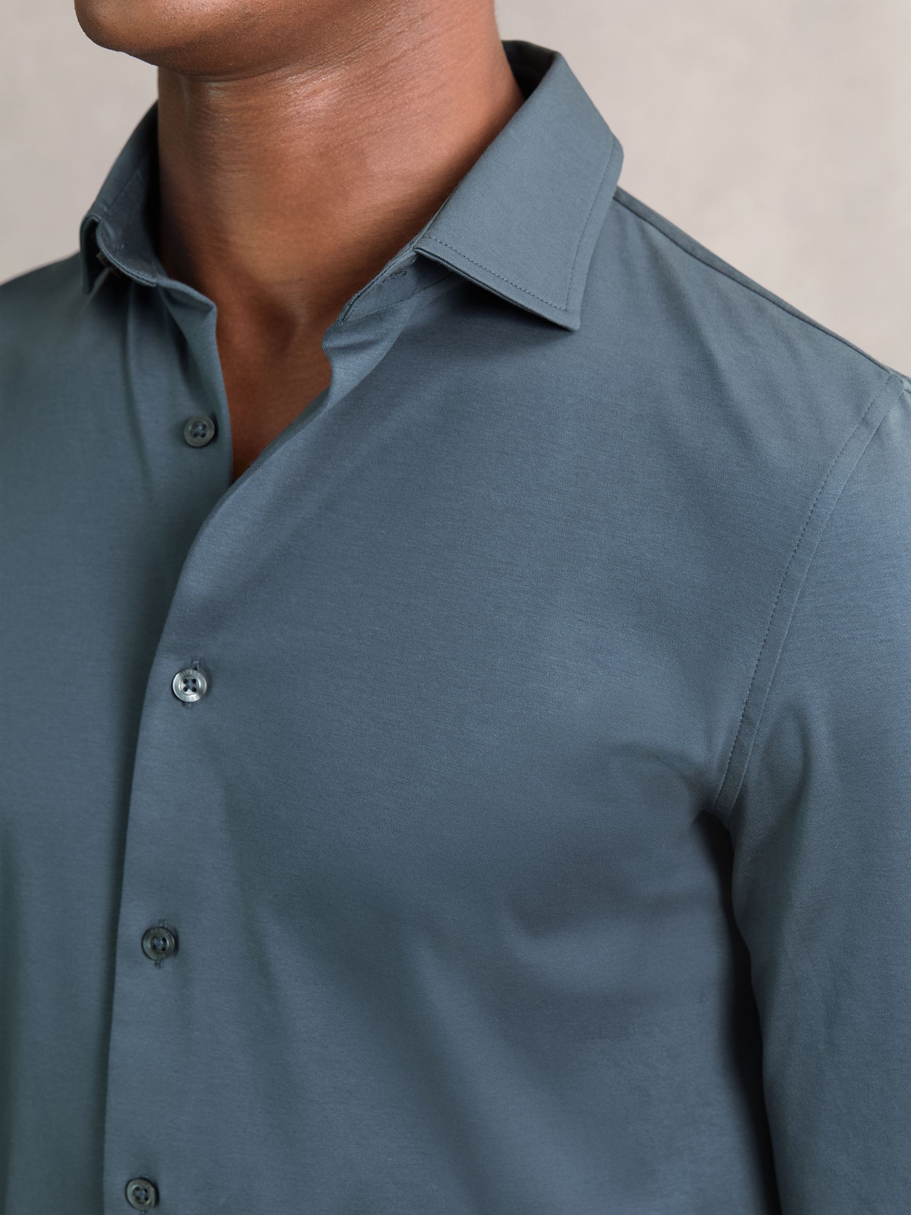 Air-Water Cotton Button-Through Shirt in Airforce Blue