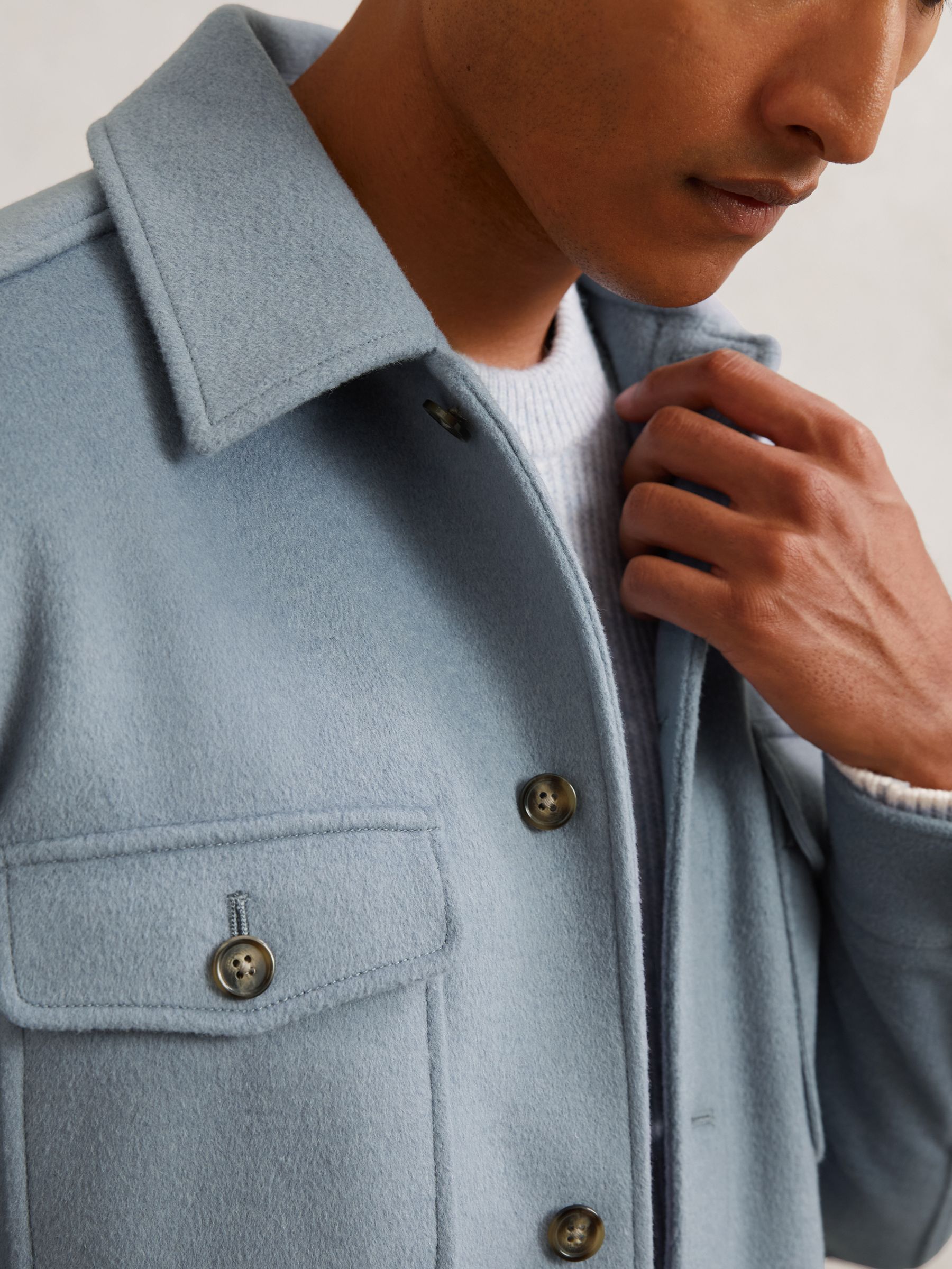 Wool-Blend Twin-Pocket Overshirt in Soft Blue