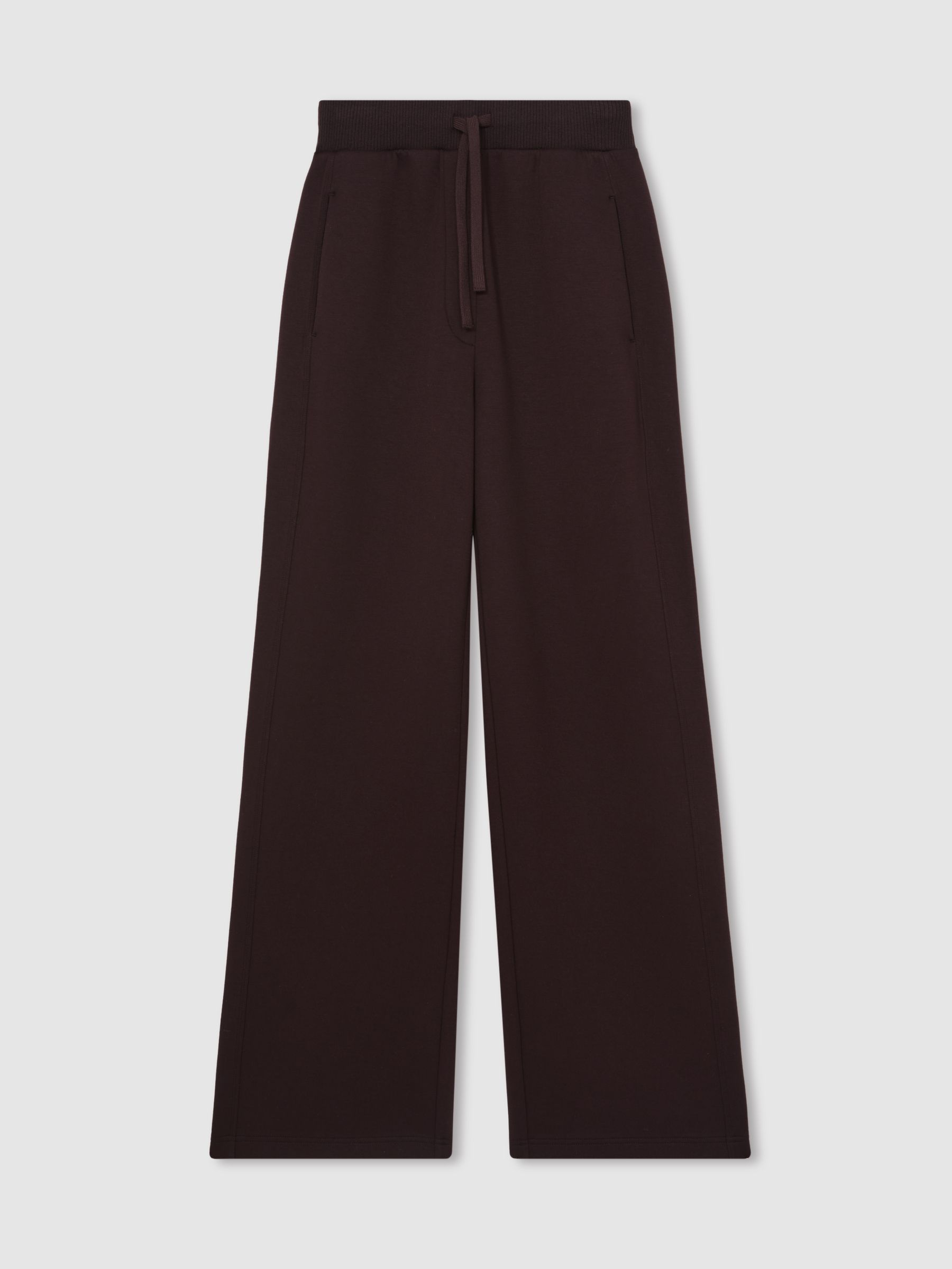 Wide-Leg Interlock Drawstring Joggers in Plum