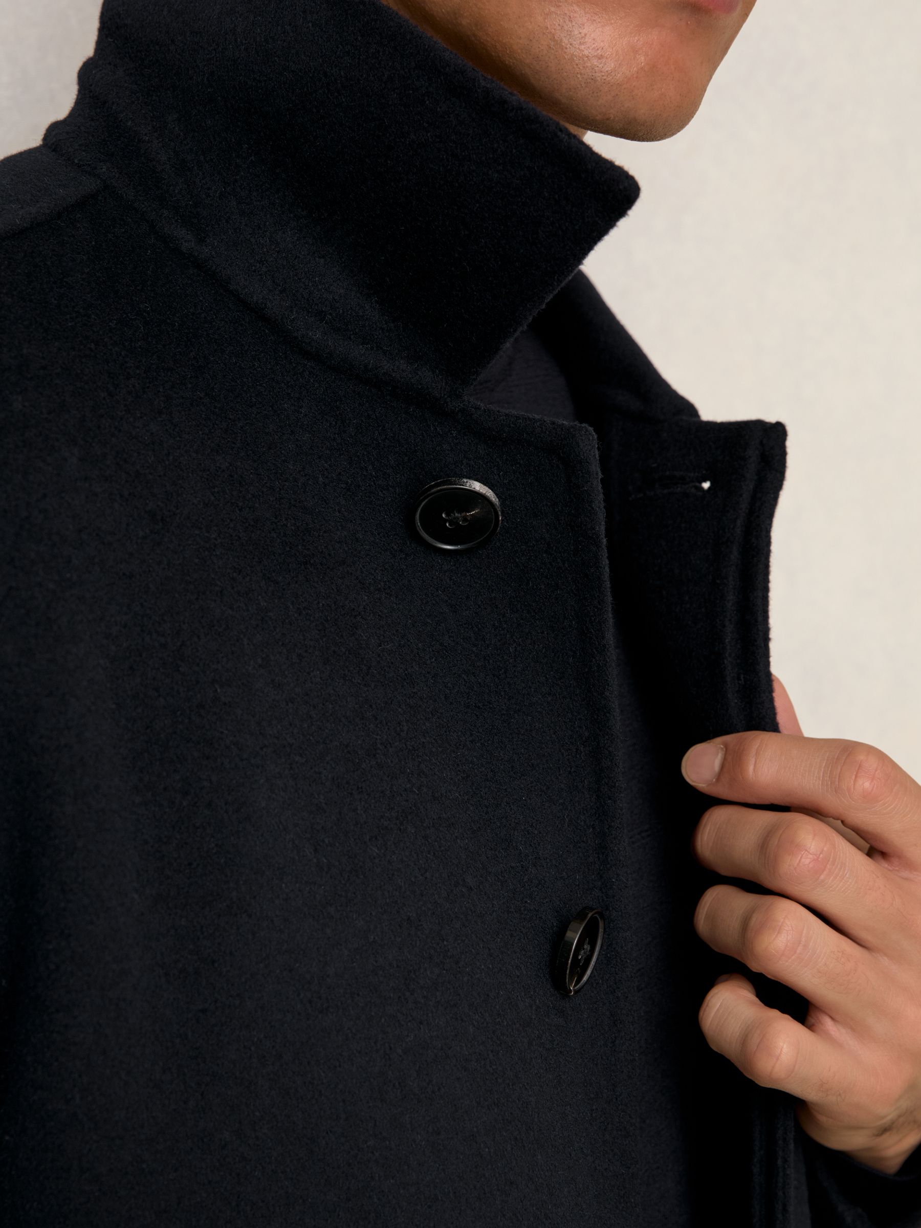 Wool Blend Double Face Button Jacket in Navy