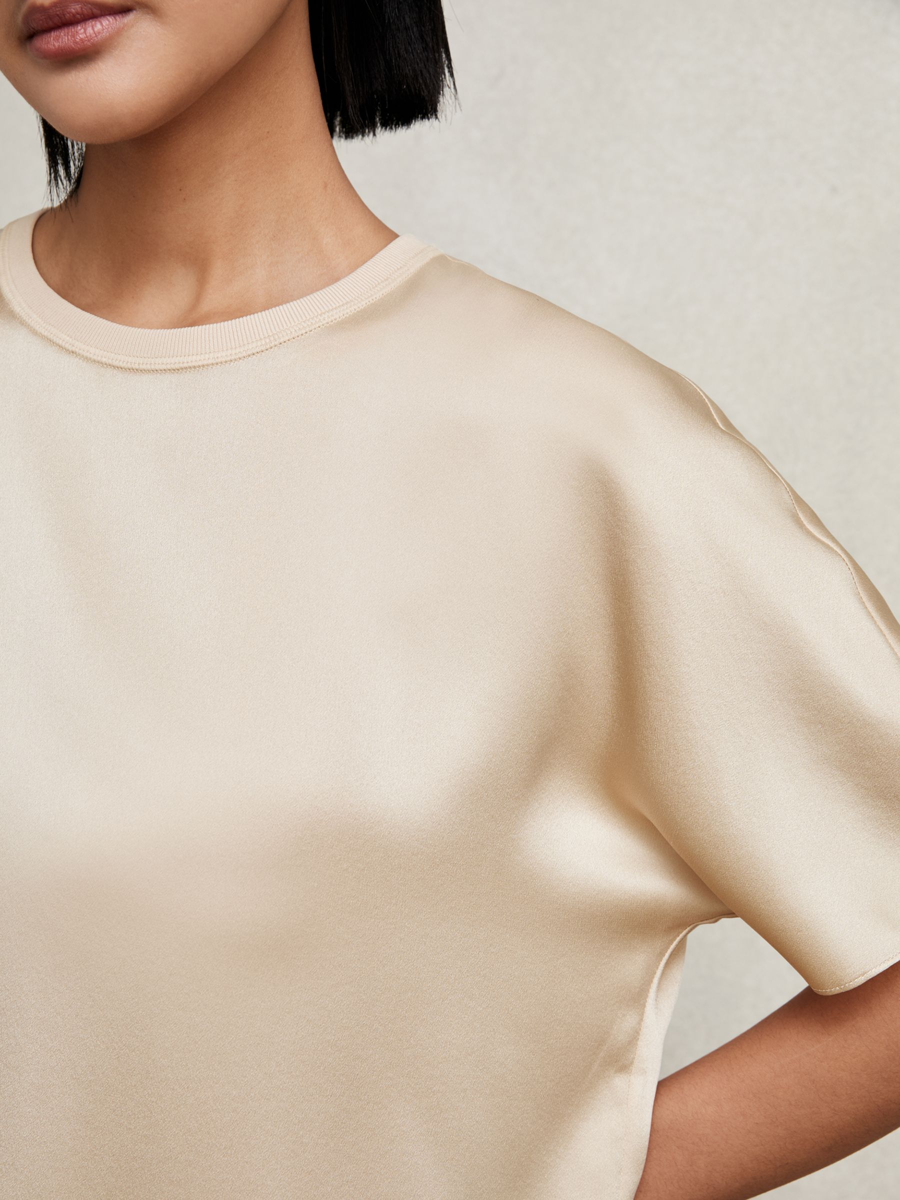 Silk Short-Sleeve Top in Champagne Neutral