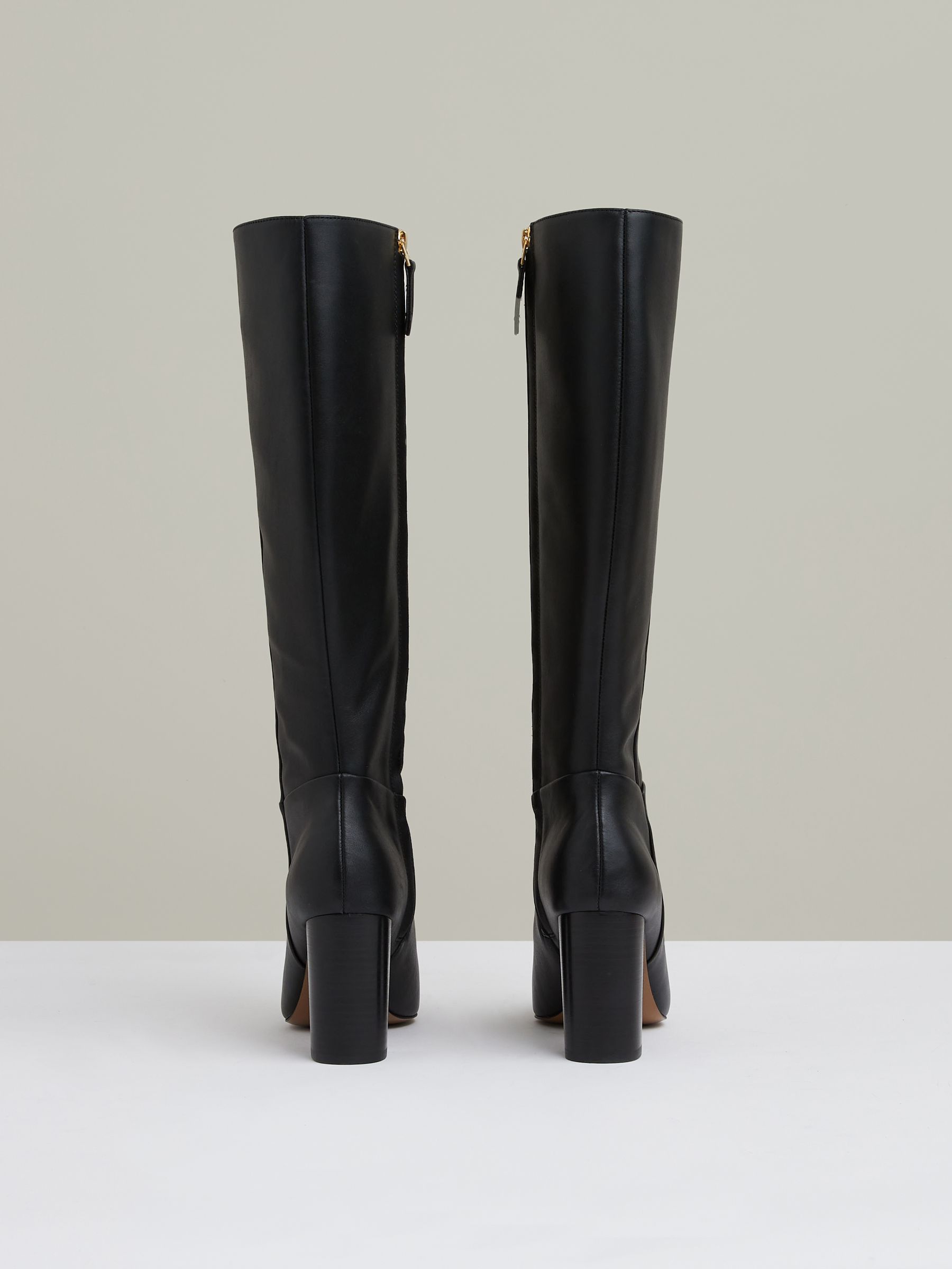 Block-Heel Knee-High Boots in Black