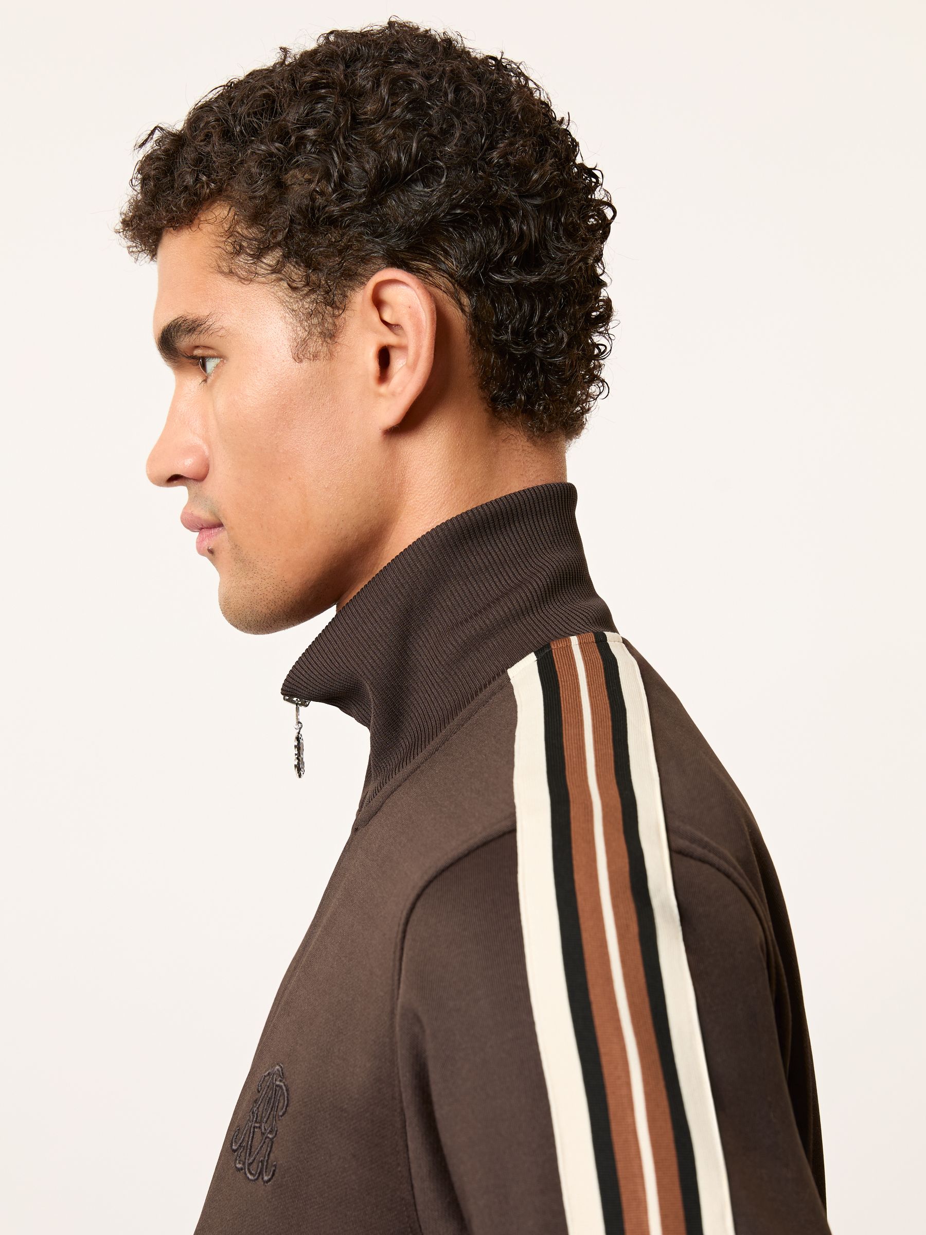 Monogram Zip-Through Relaxed Track Top in Brown