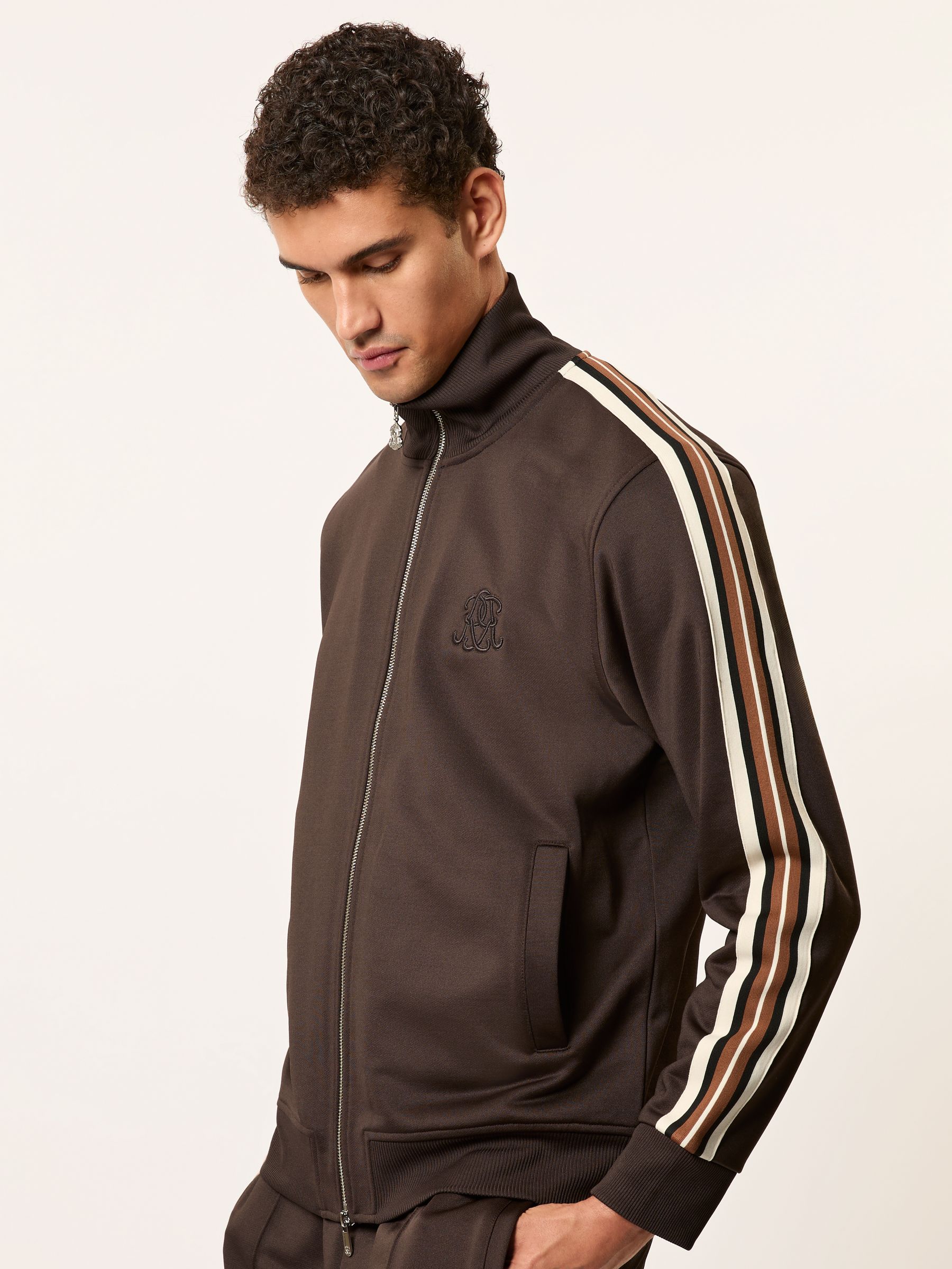 Monogram Zip-Through Relaxed Track Top in Black