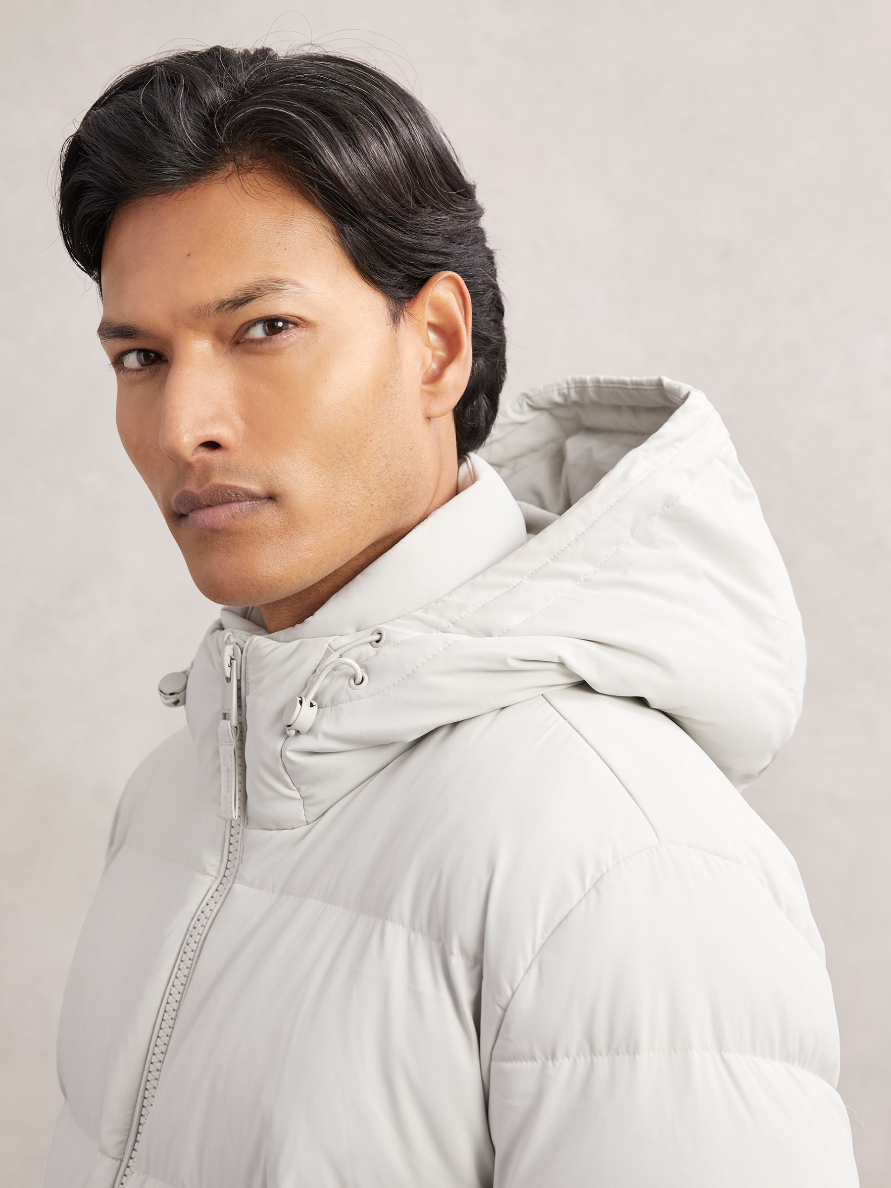 Quilted Zip-Through Puffer Jacket in Light Stone