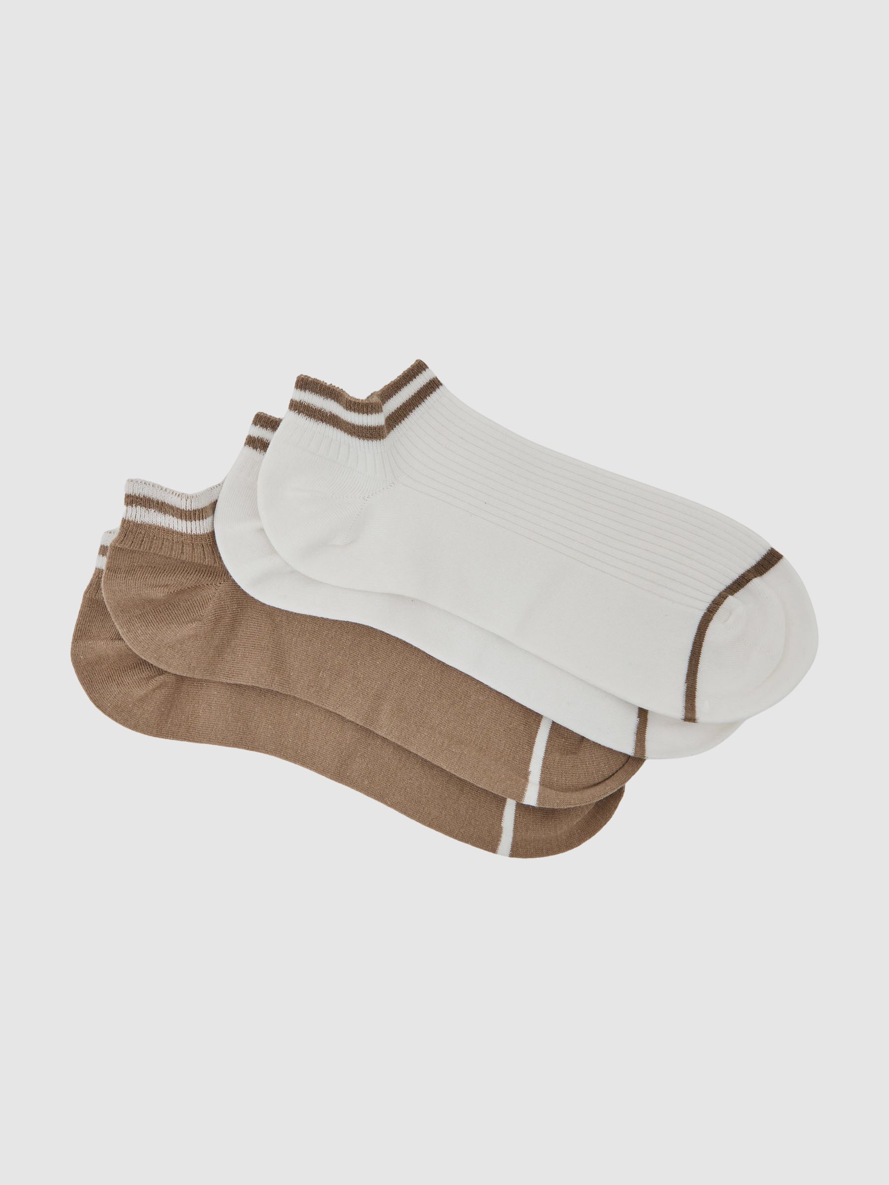 2 Pack Cotton-Blend Trainer Socks in Taupe/White