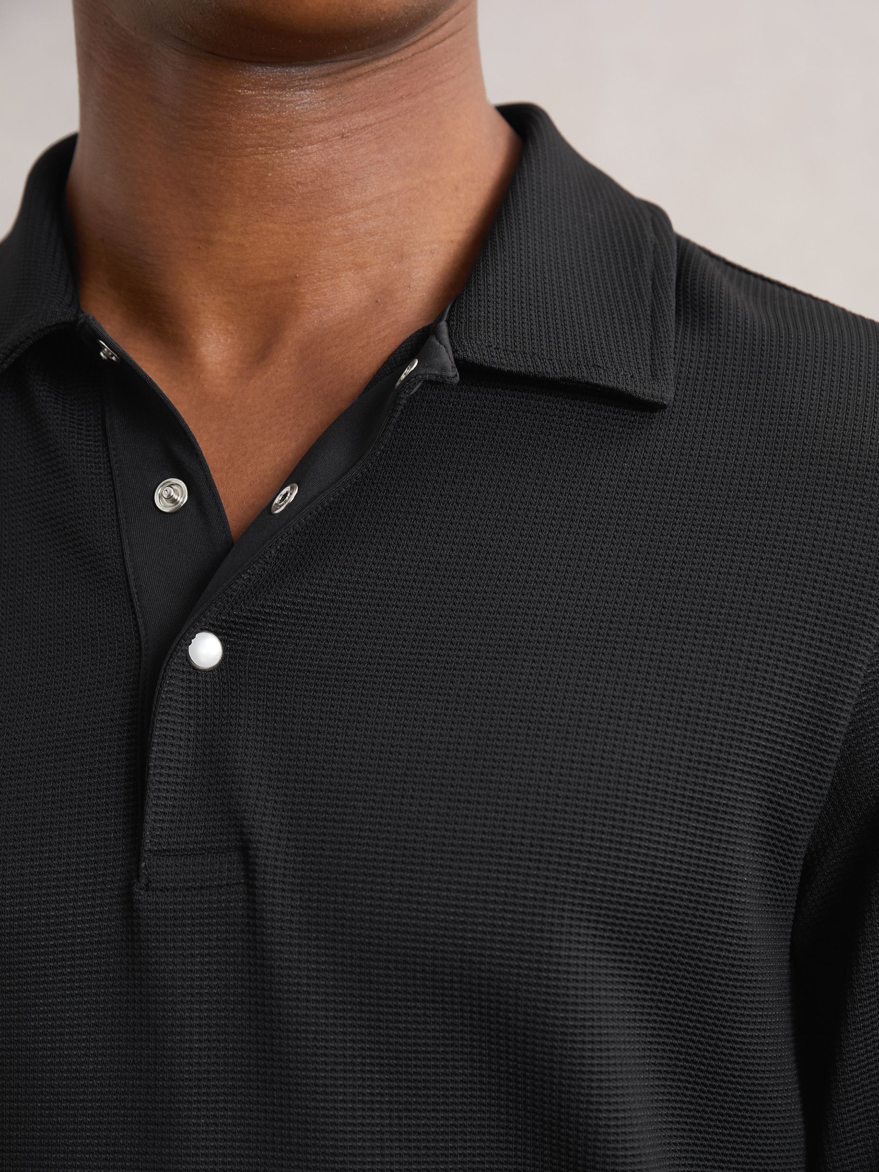Textured Press-Stud Polo Shirt in Black