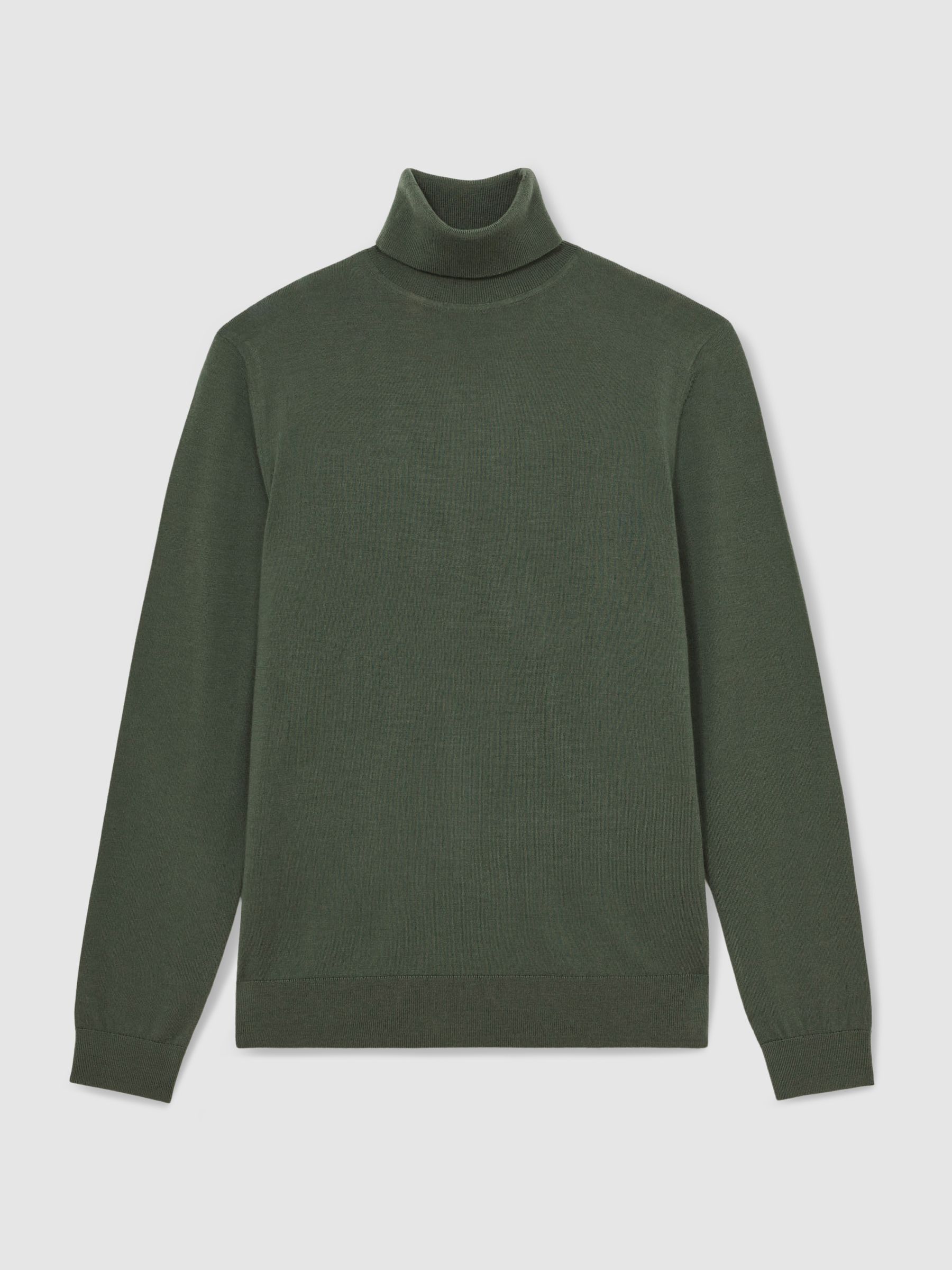 Merino Wool Roll-Neck Jumper in Kale Green