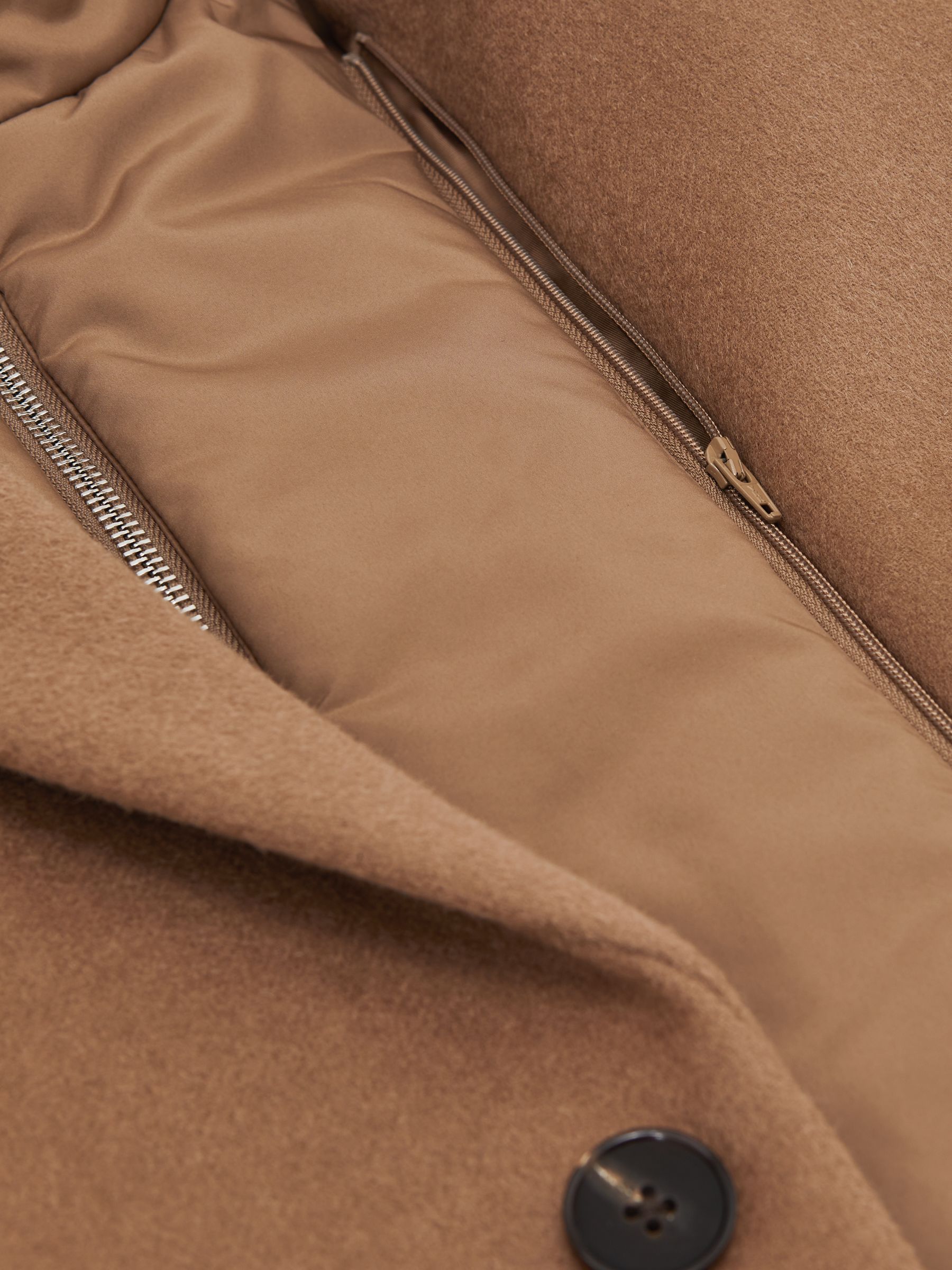 Wool-Blend Internal-Gilet Overcoat in Light Brown