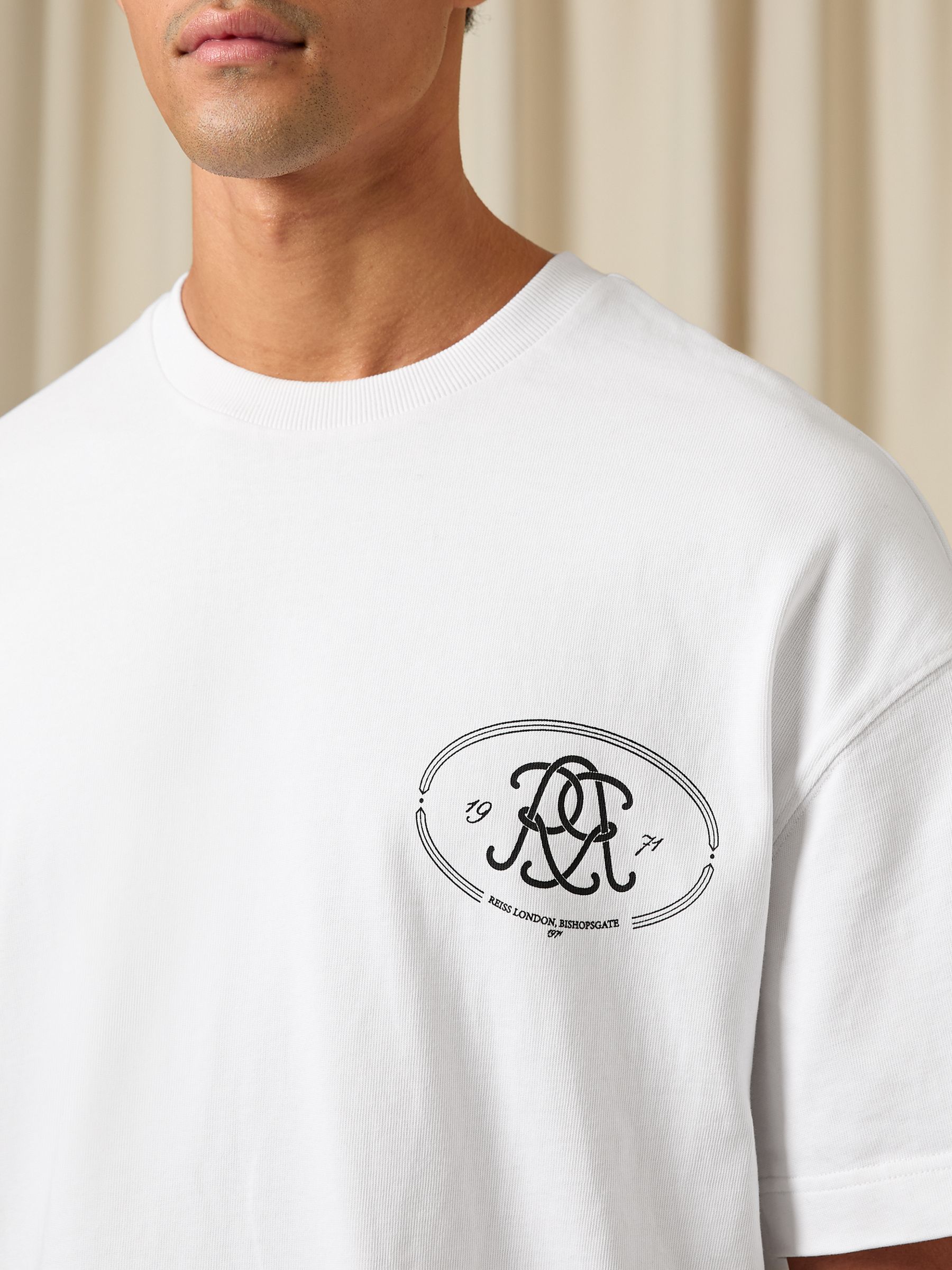 Monogram Print Cotton Oversized T-Shirt in White