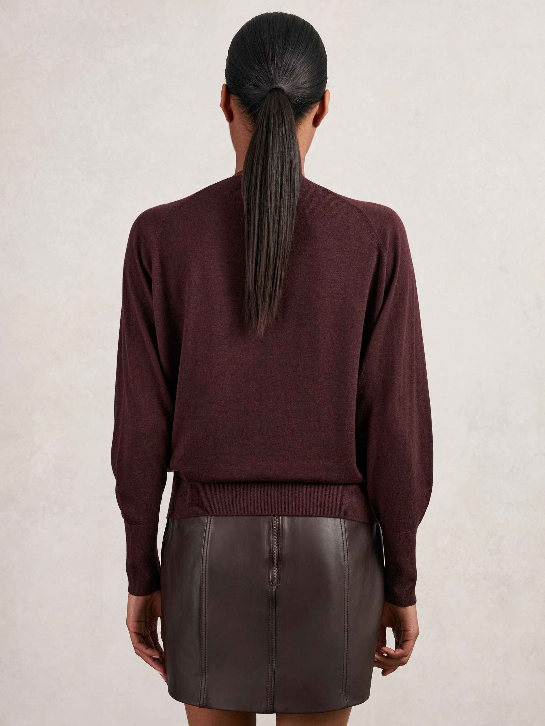 Wool Scarf-Tie Draped Jumper in Burgundy